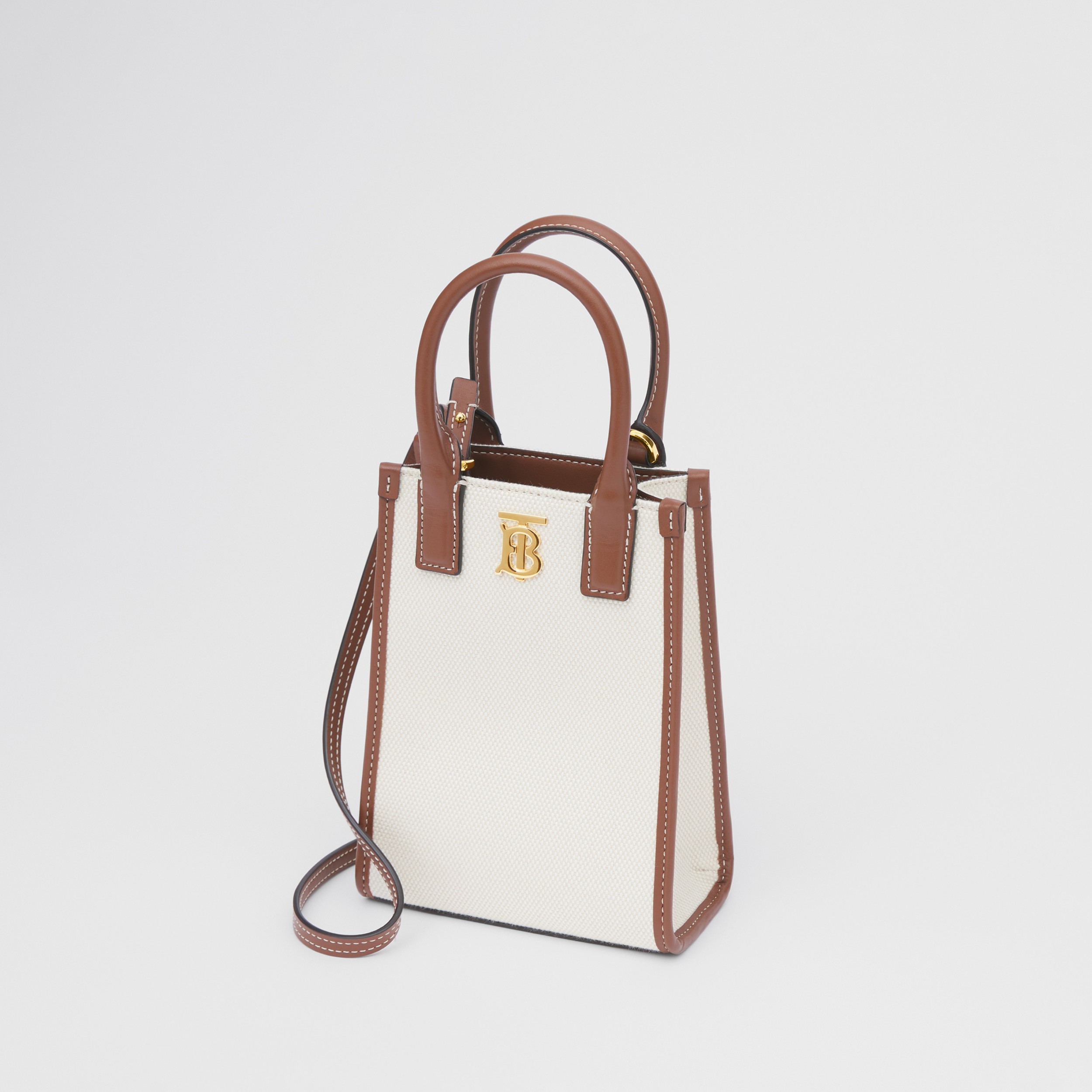 Canvas And Leather Micro Frances Tote In Ecru tan Women Burberry