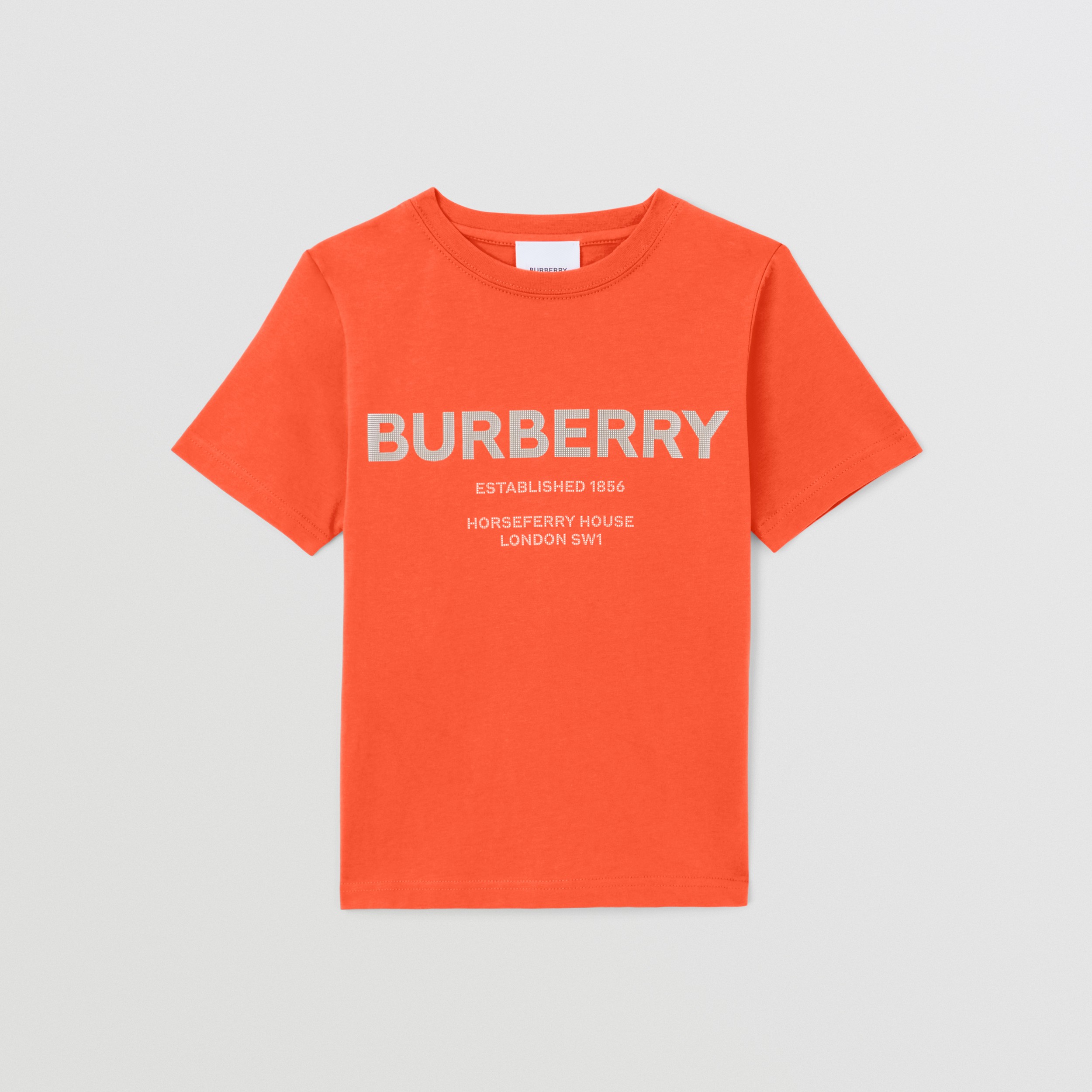Horseferry Print Cotton T-shirt in Vermilion Red | Burberry® Official - 1