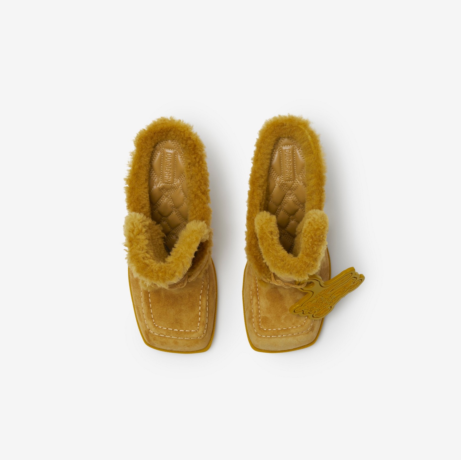 麂皮拼毛羊皮 Highland 穆勒鞋 (马尼拉纸色 / 琥珀黄) - 女士 | Burberry® 博柏利官网