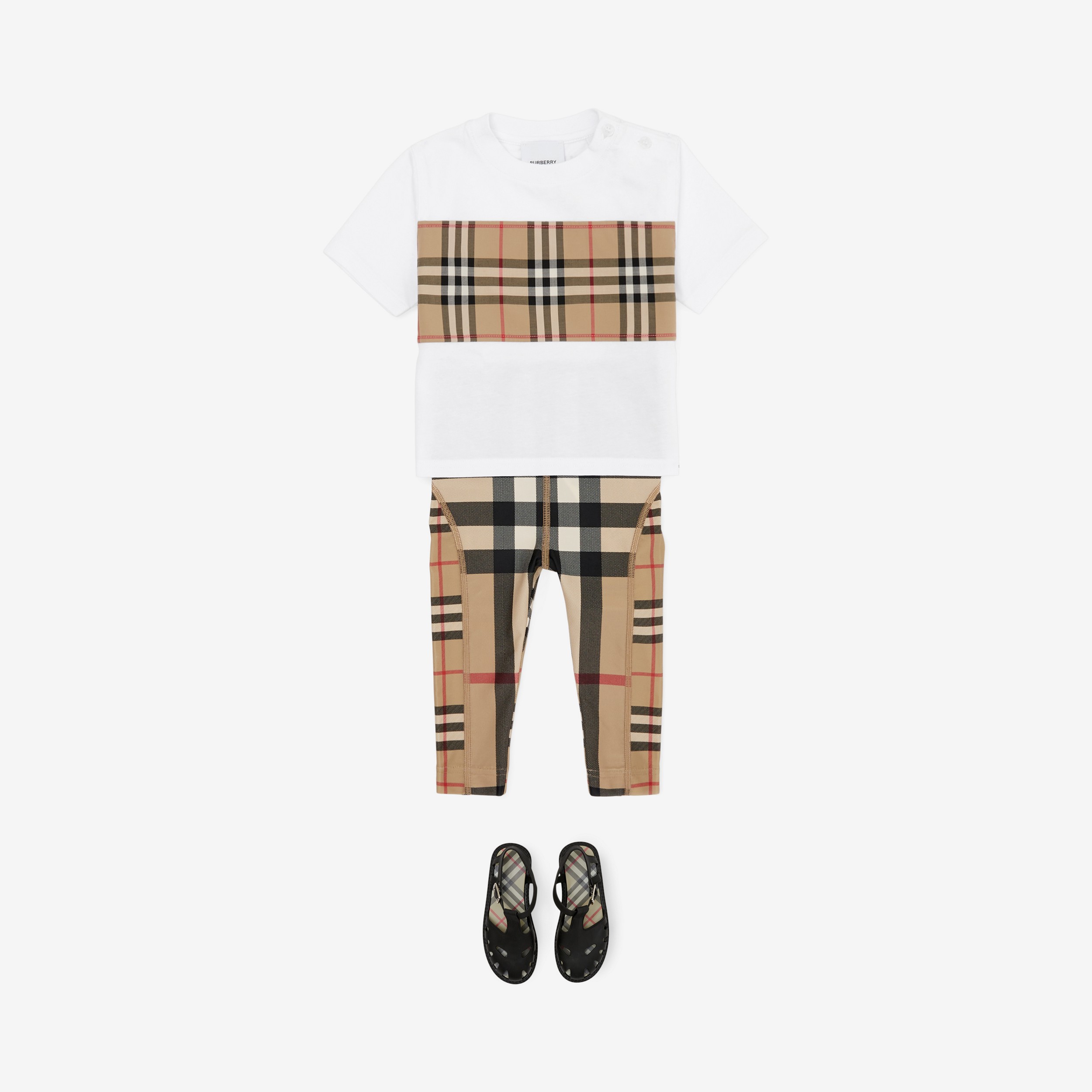 Contrast Check Stretch Nylon Leggings in Archive Beige - Children | Burberry® Official - 3