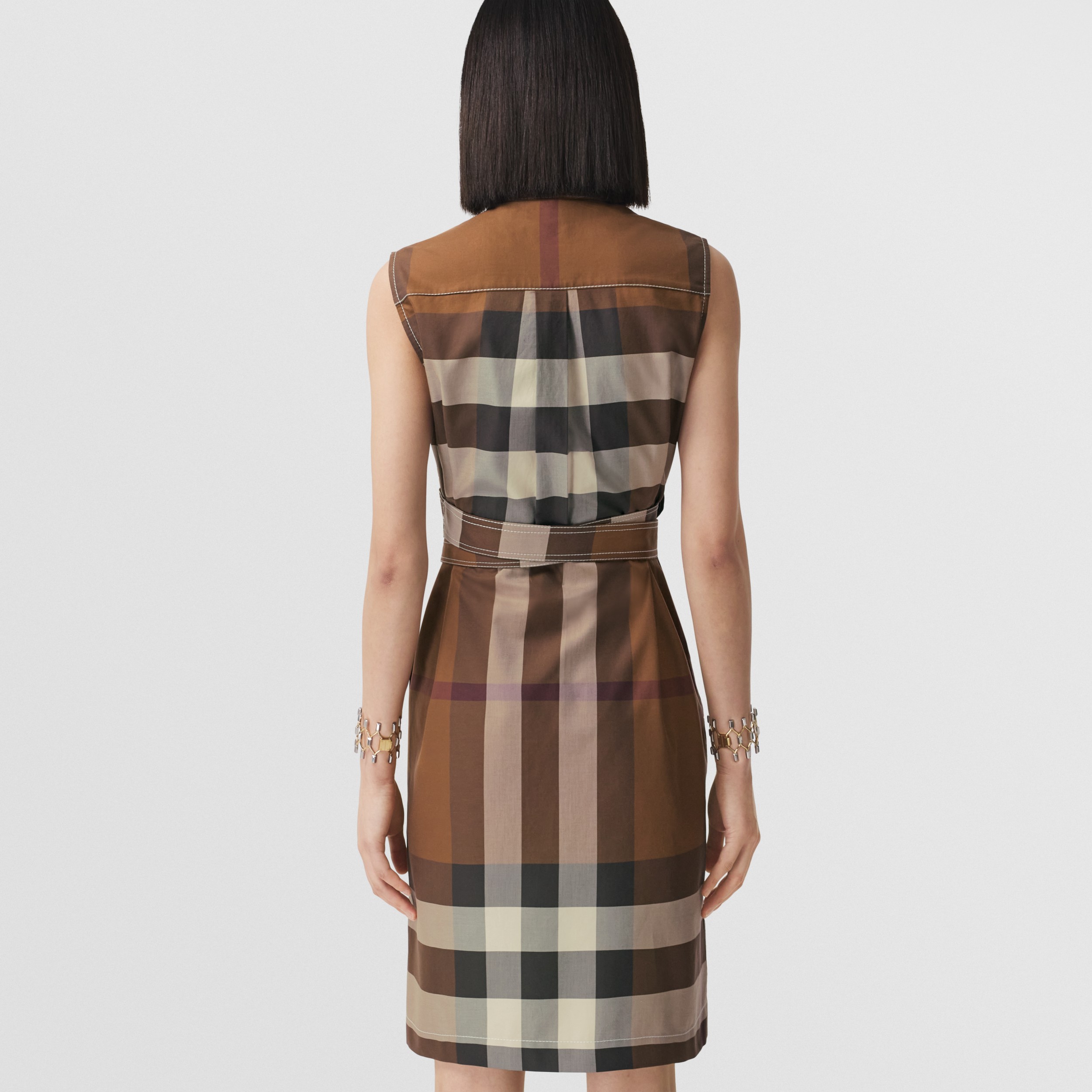 Sleeveless Check Cotton Shirt Dress in Dark Birch Brown - Women | Burberry®  Official