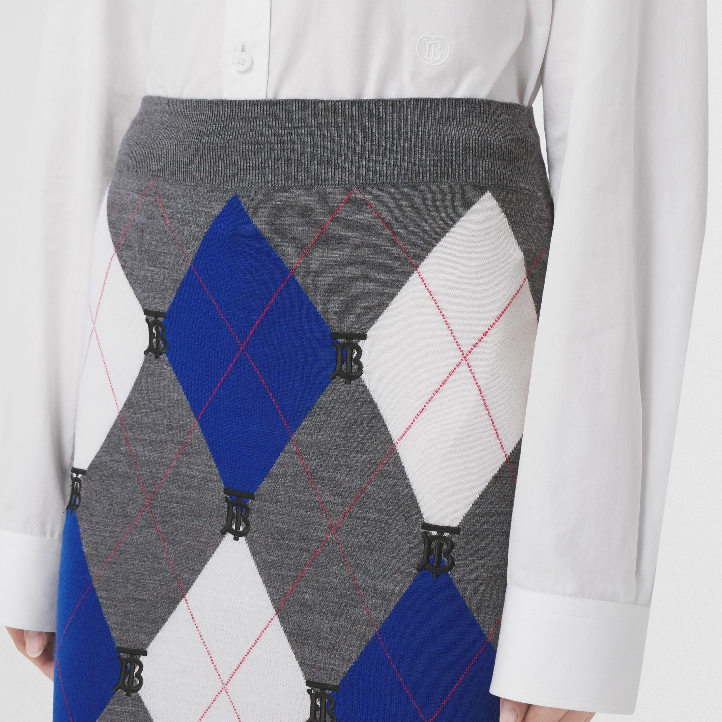 Monogram Motif Argyle Intarsia Wool Skirt in Mid Grey Melange - Women | Burberry® Official - 2