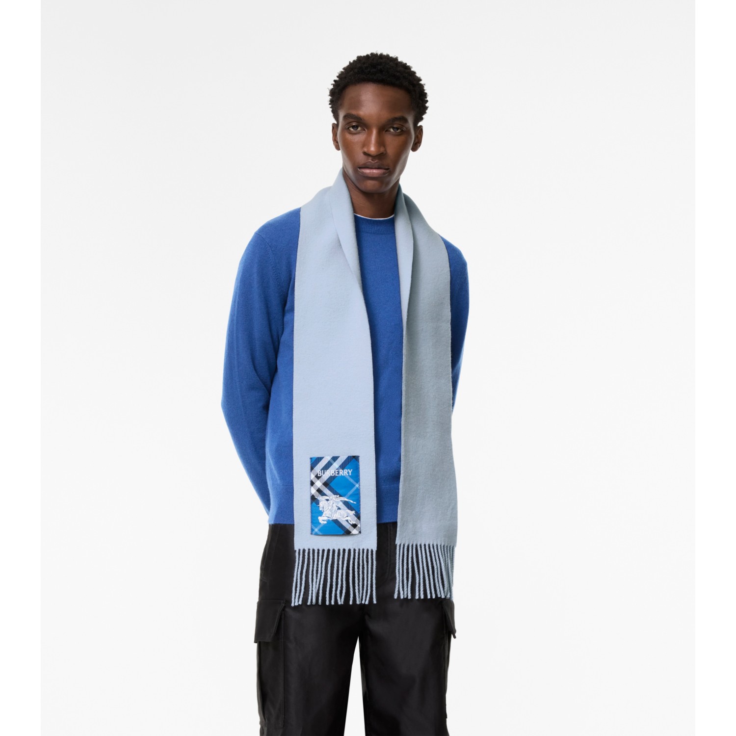Narrow Check Label Cashmere Scarf - thumbnail 3