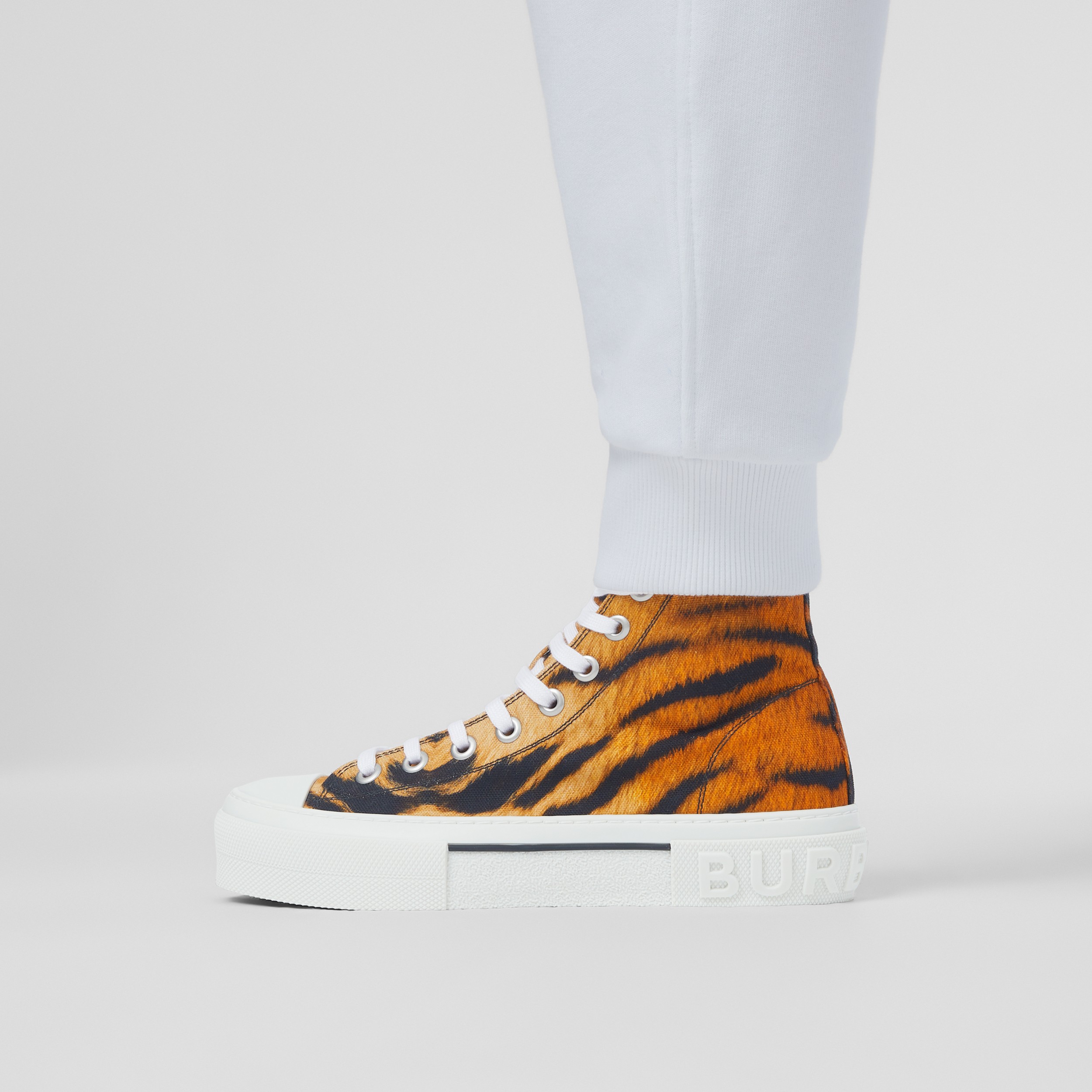 Tiger Print Cotton High-top Sneakers - Women | Burberry® Official - 3