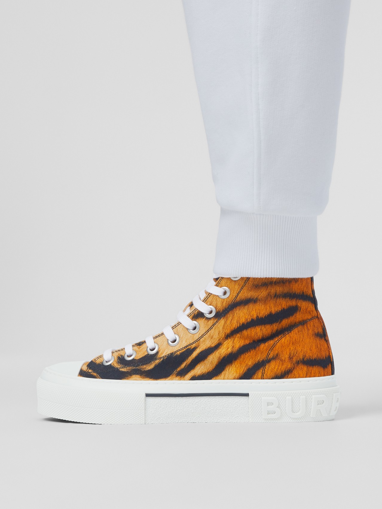 Tiger Print Cotton High-top Sneakers