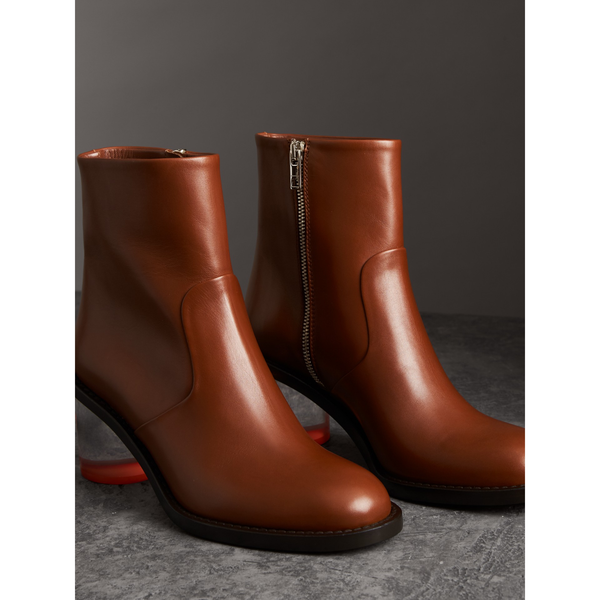 block heel boots brown leather
