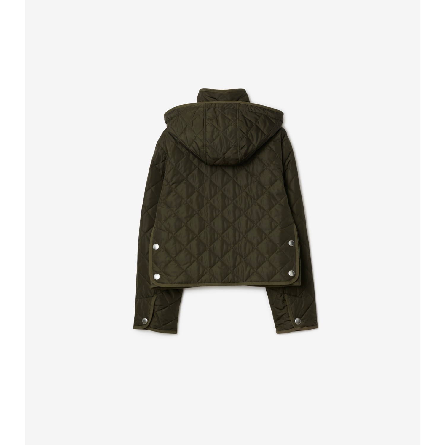 Cropped Quilted Nylon Jacket in Dark Military Khaki - Women