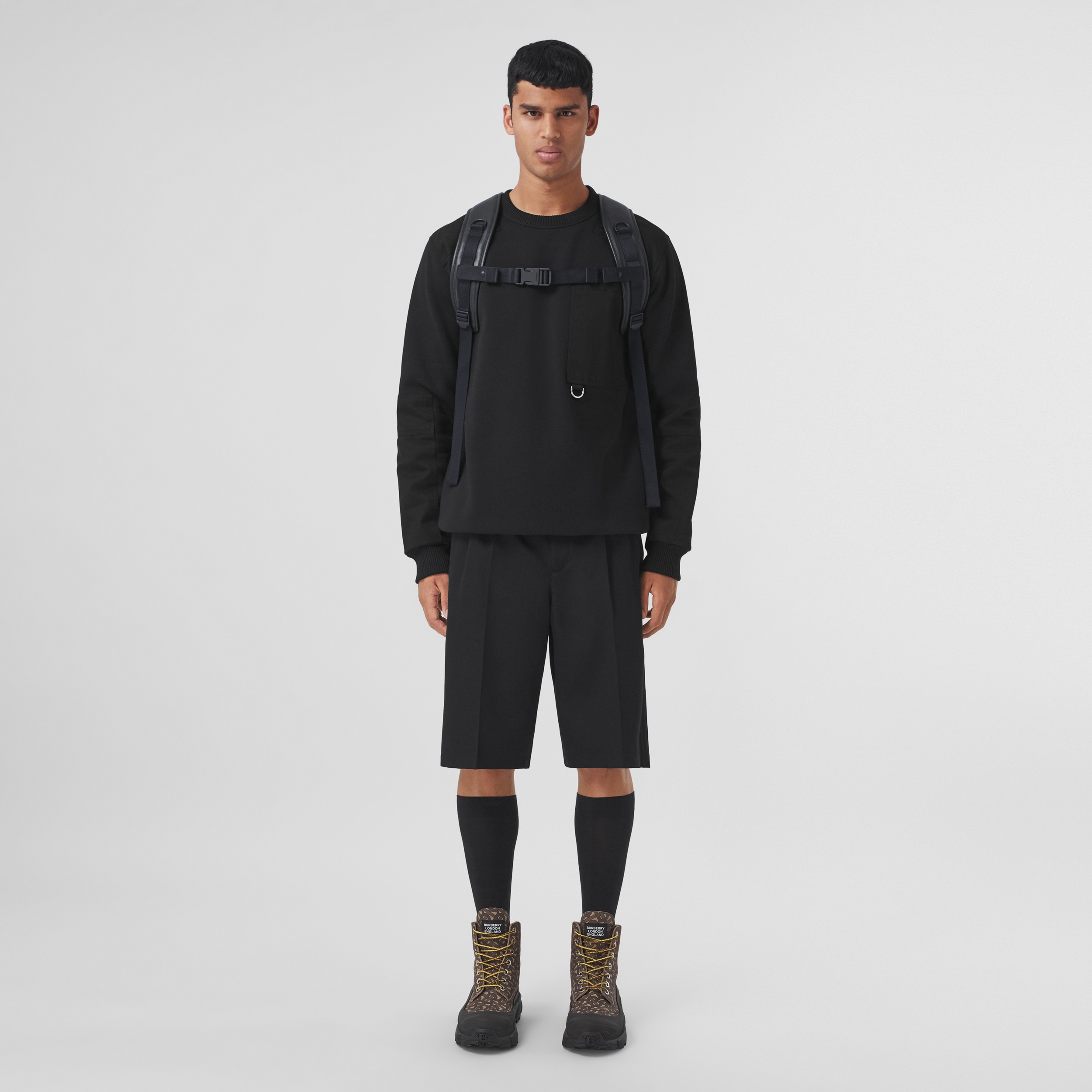 Contrast Panel Cotton Blend Sweatshirt in Black - Men | Burberry® Official - 1