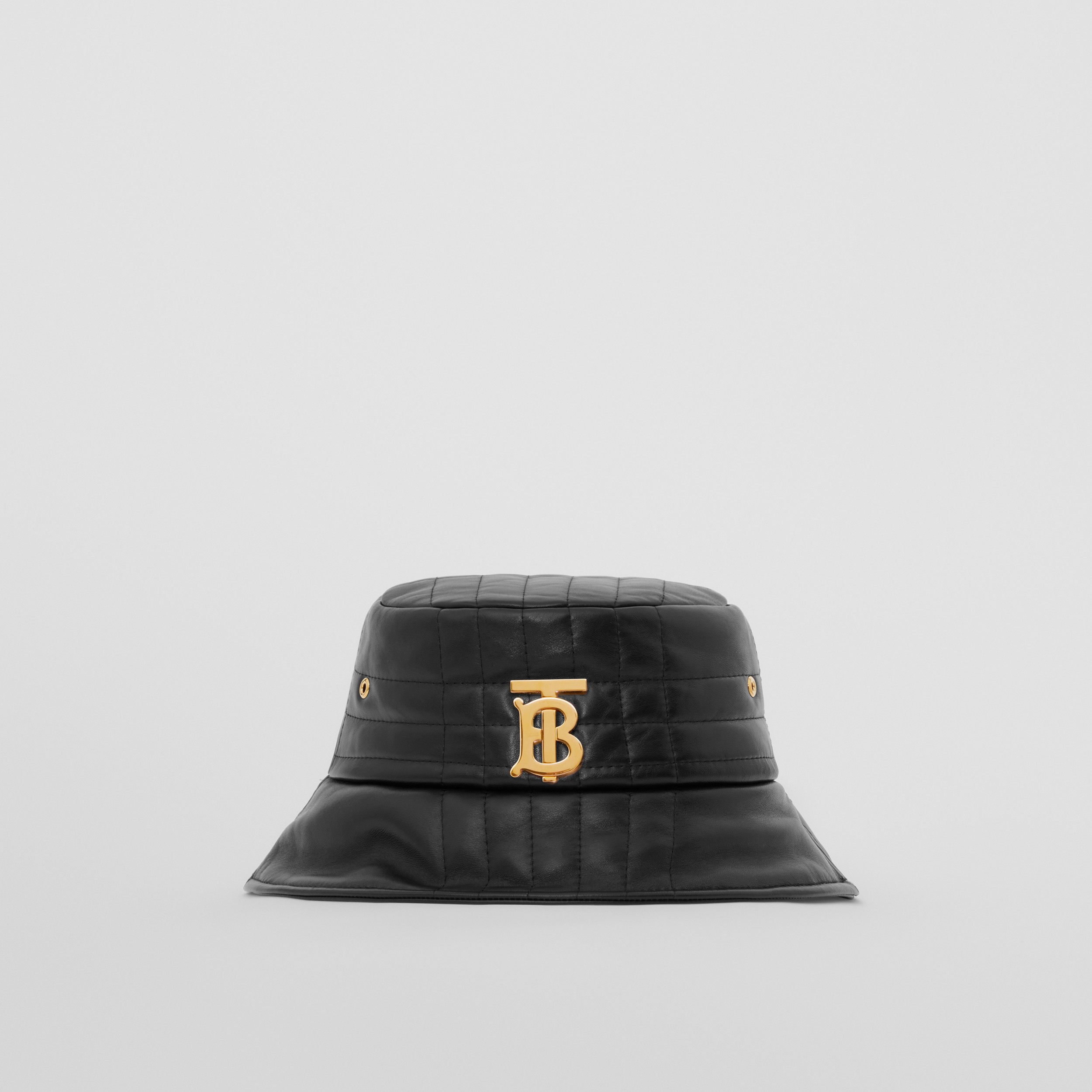 专属标识装饰绗缝皮革渔夫帽 (黑色) | Burberry® 博柏利官网 - 1