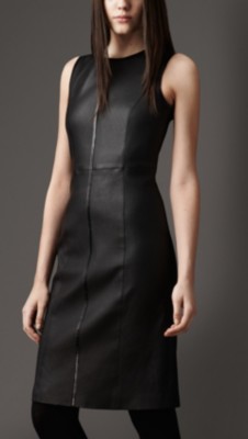 漆皮装饰弹力皮质连衣裙