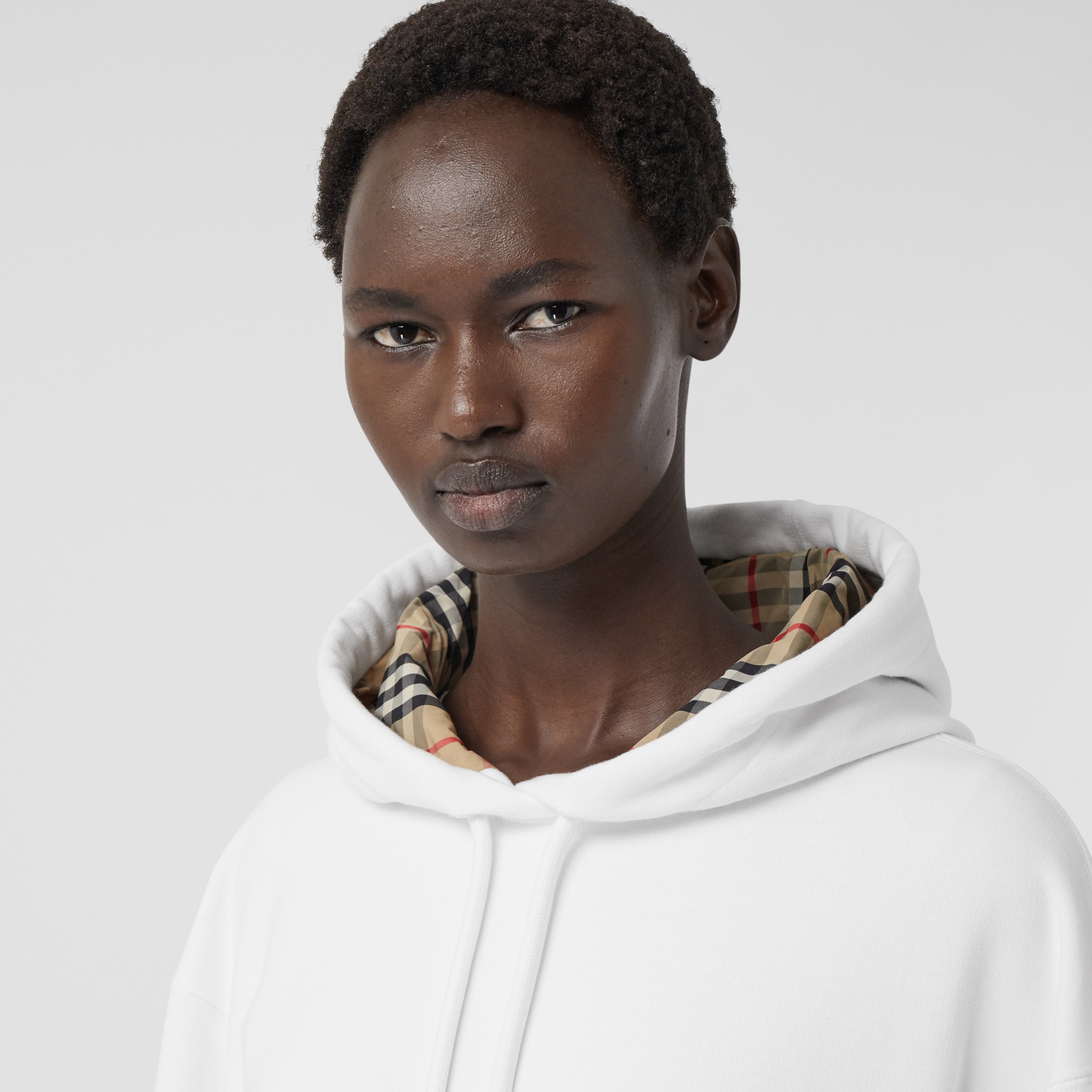 Stepped Hem Cotton Oversized Hoodie in White - Women | Burberry United ...