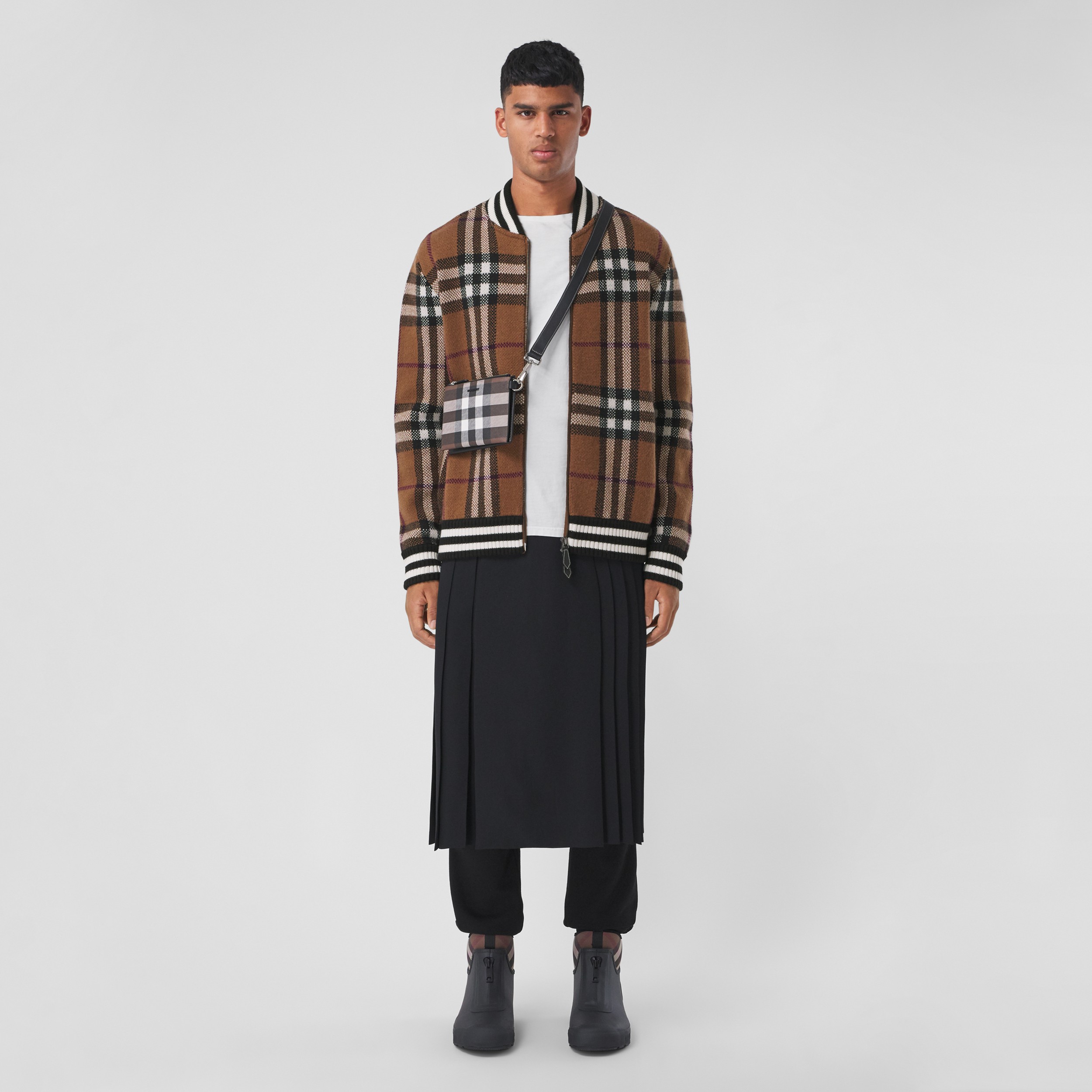 Check Cashmere Bomber Jacket in Birch Brown - Men | Burberry® Official - 1