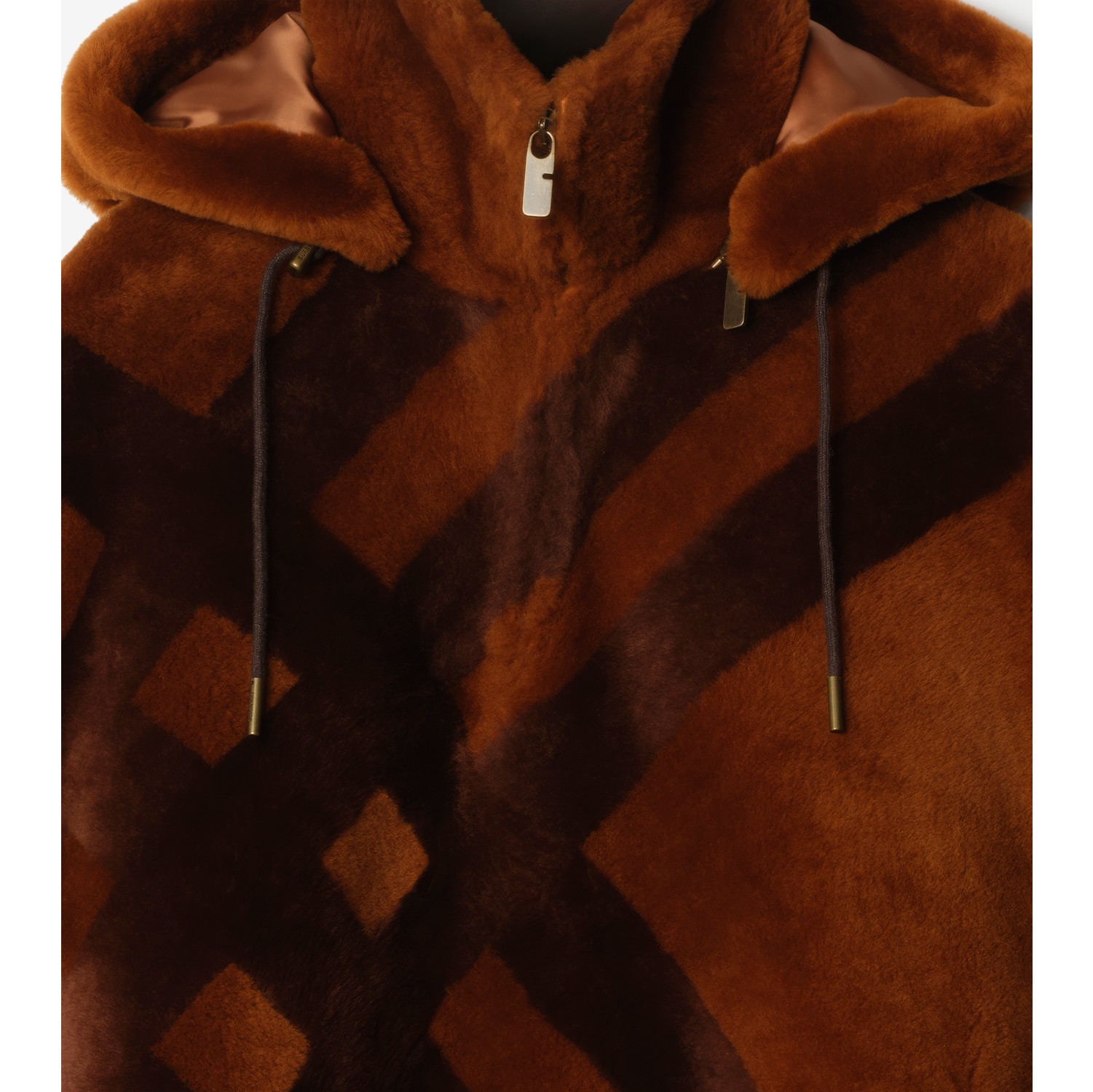 Check Intarsia Shearling Cape in Ginger brown | Burberry® Official