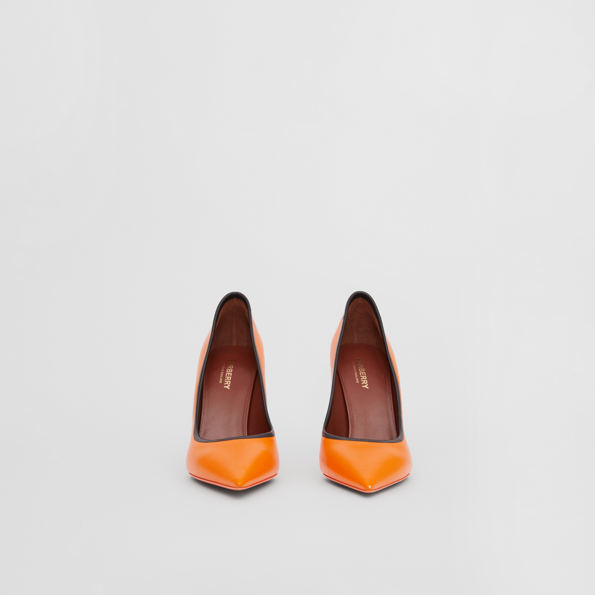 Contrast Trim Leather Point-toe Pumps in Bright Orange/black - Women | Burberry® Official - 4