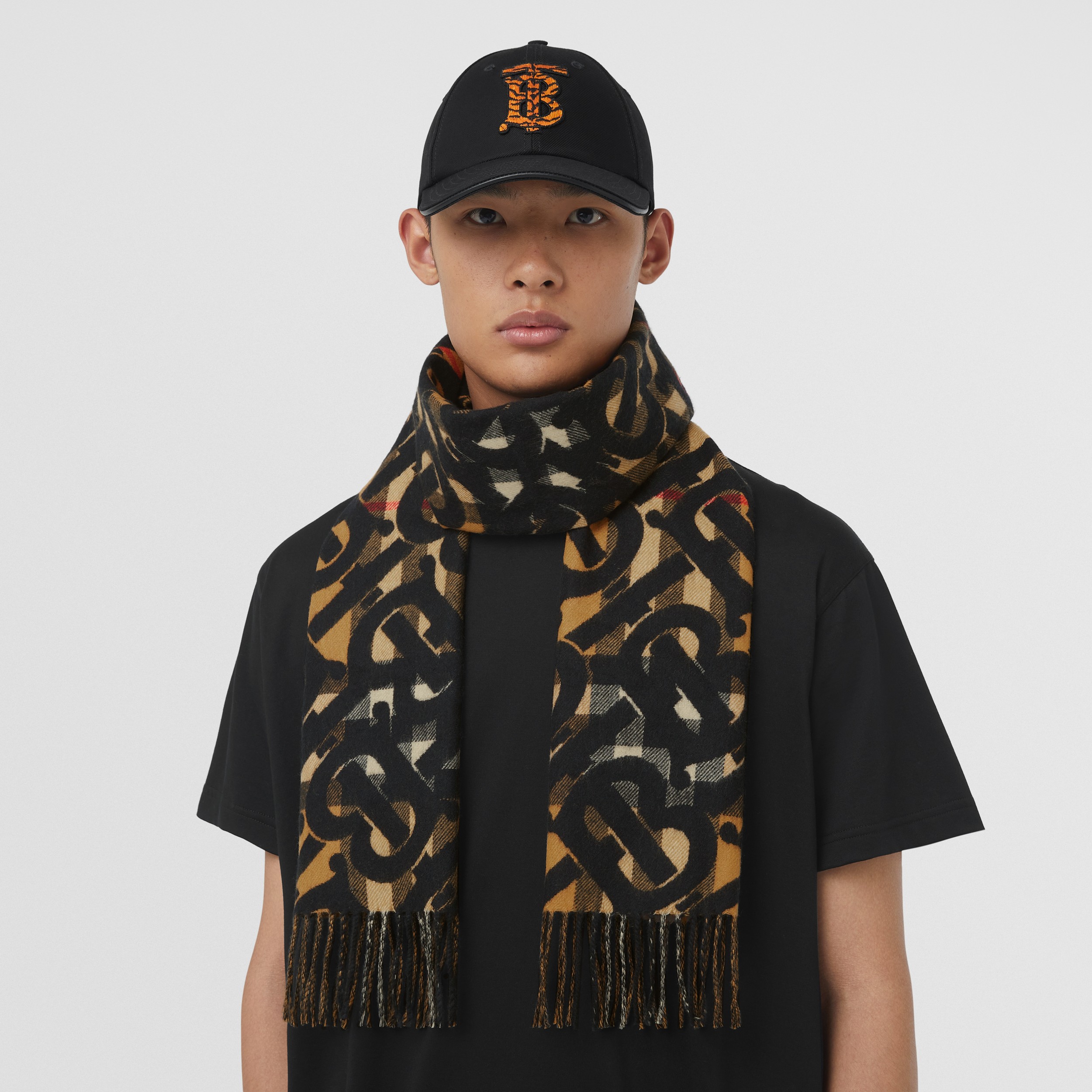Monogram Print Check Cashmere Scarf in Orange | Burberry® Official - 3