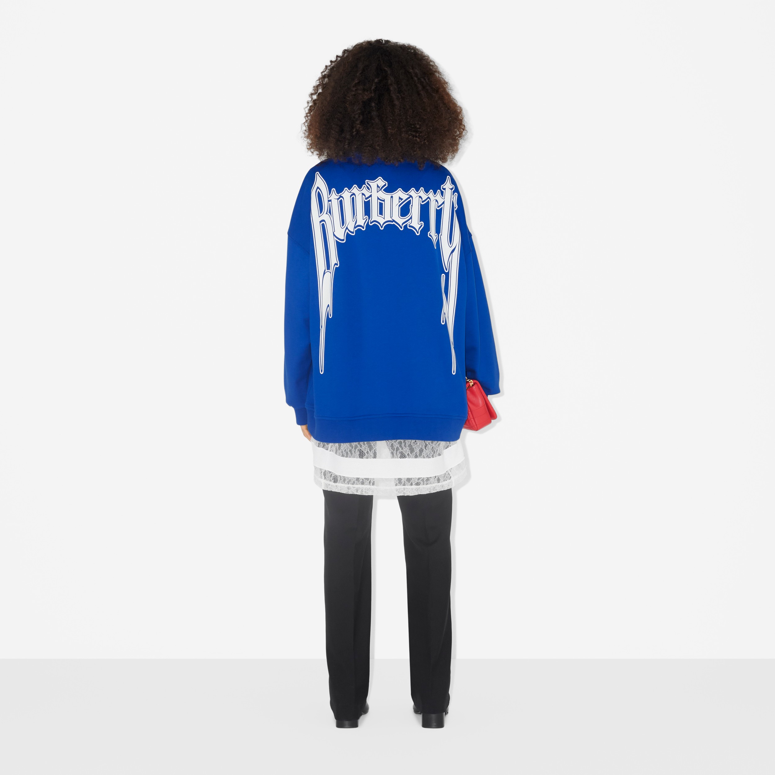 Logo Print Cotton Oversized Sweatshirt in Dark Ocean Blue - Women | Burberry® Official - 4