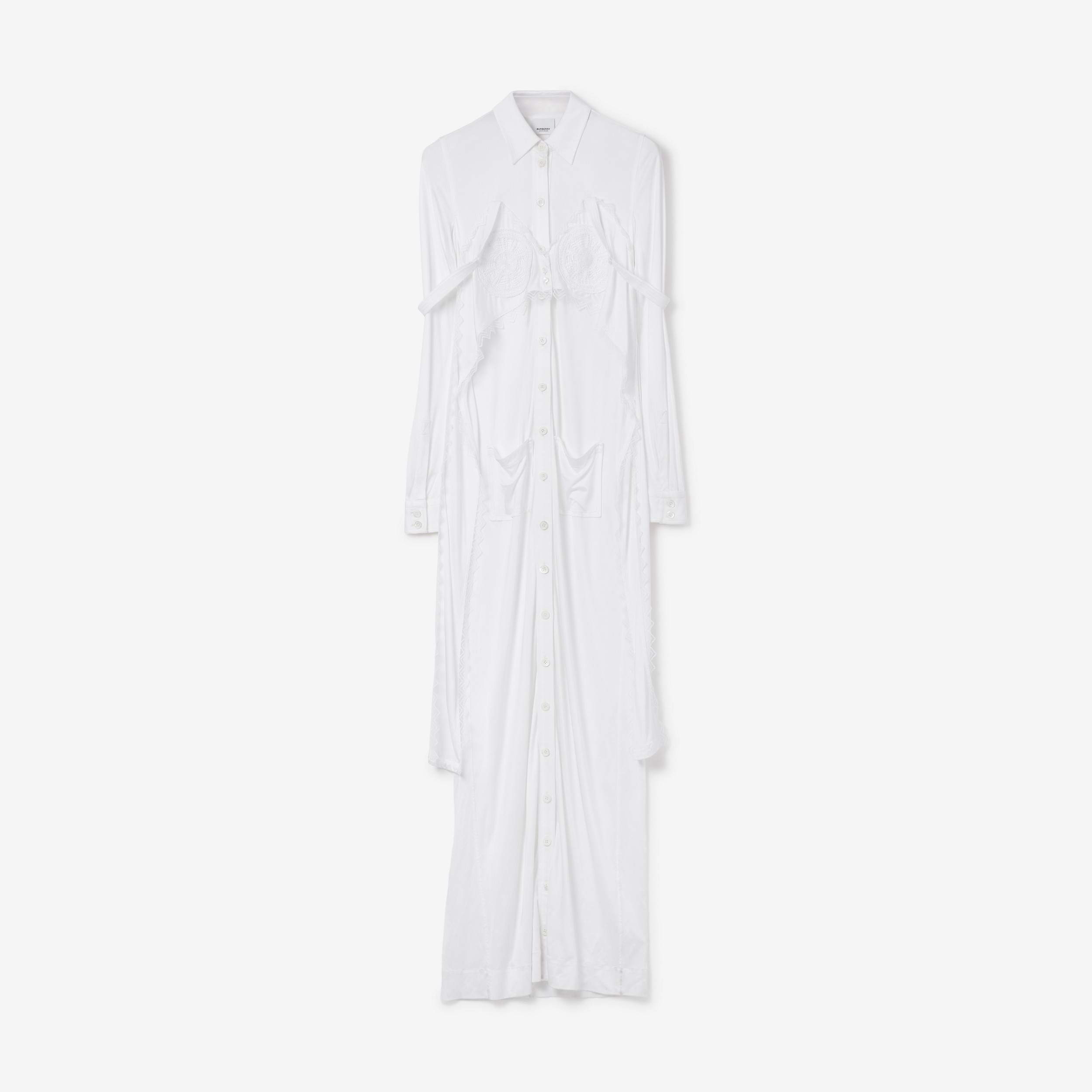 Viscose Jersey Reconstructed Shirt Dress in Optic White - Women | Burberry® Official - 1