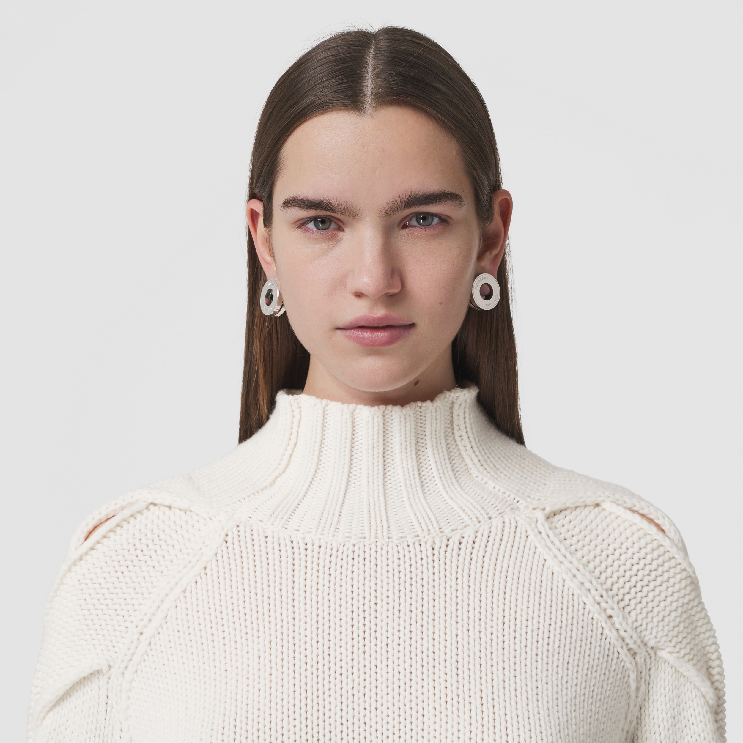 Cable Knit Cashmere Funnel Neck Sweater in Natural White - Women | Burberry® Official - 2