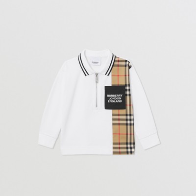 Long-sleeve Vintage Check Panel Cotton Polo Shirt in White - Children |  Burberry® Official