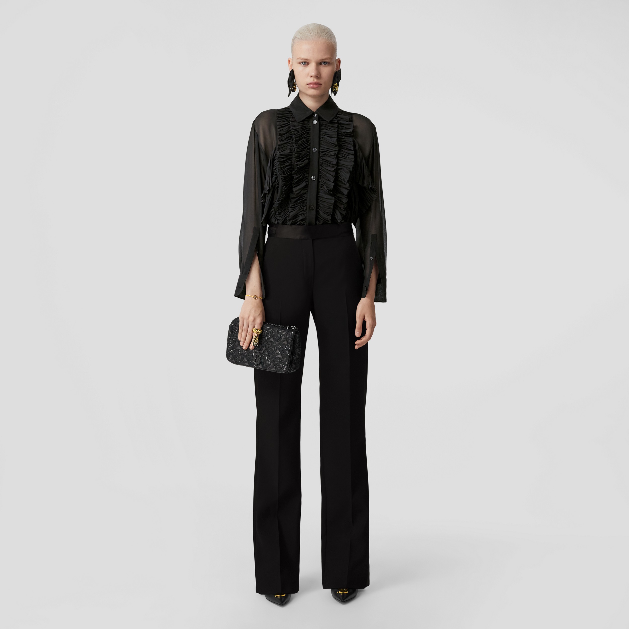 Pantalones de vestir en lana con detalles en seda (Negro) - Mujer | Burberry® oficial - 1