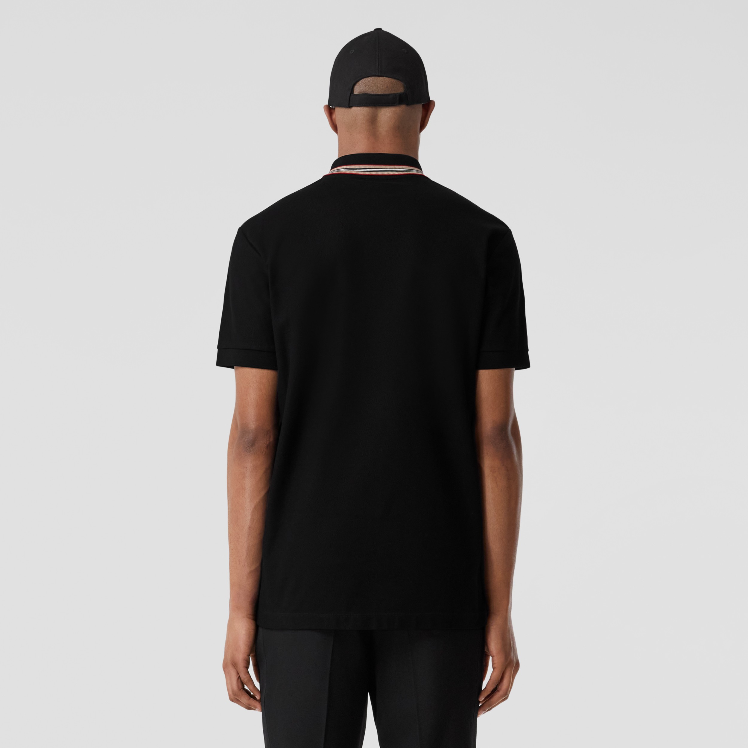 Icon Stripe Collar Cotton Piqué Polo Shirt in Black | Burberry® Official - 3