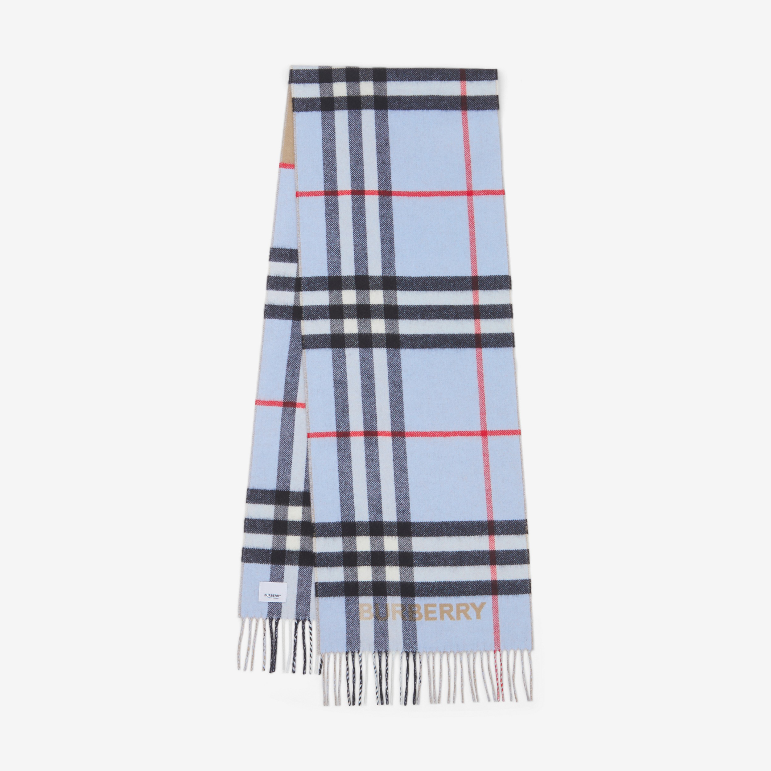 Contrast Check Cashmere Scarf in Archive Beige/pale Blue | Burberry® Official - 1