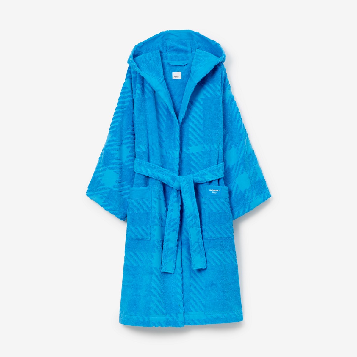Burberry Check Cotton Jacquard Hooded Robe In Vivid Blue