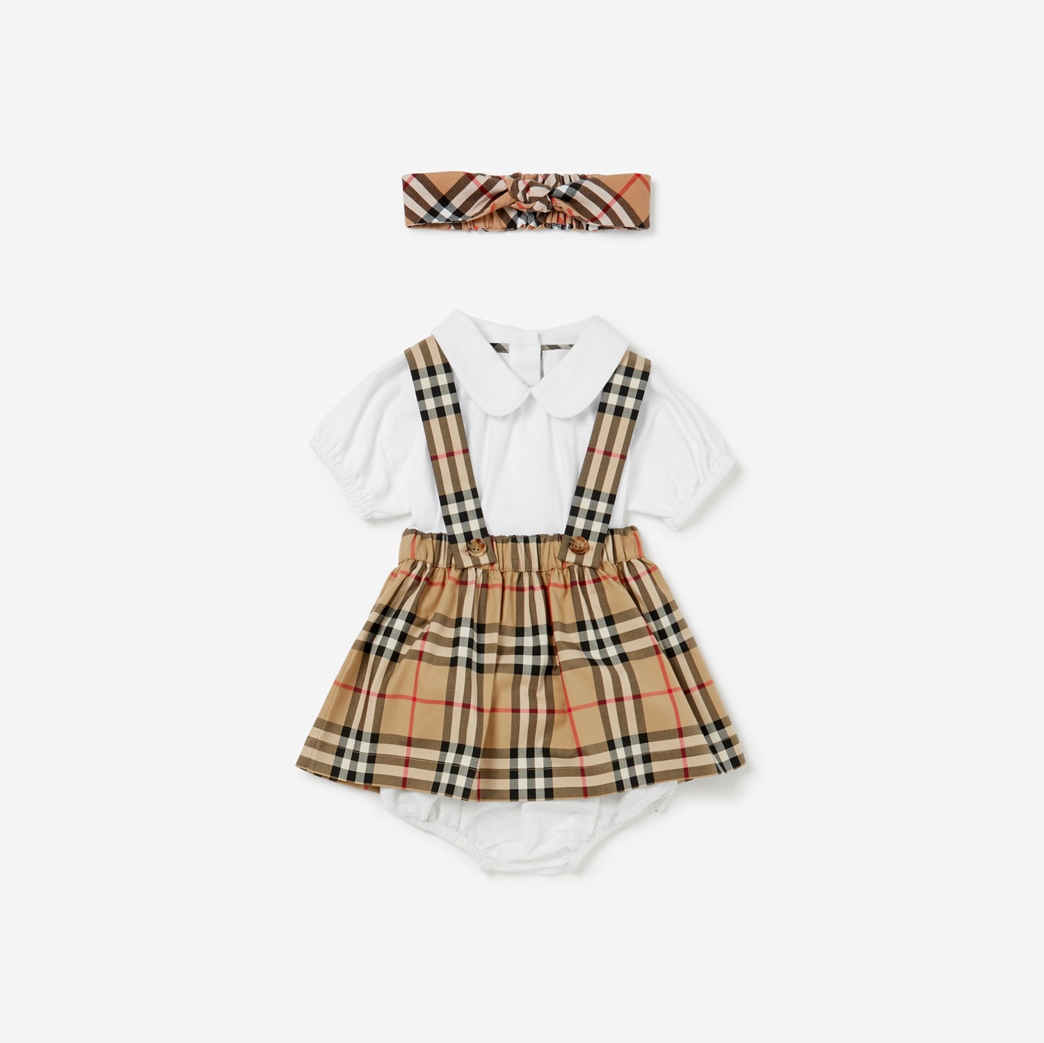 Check Three-piece Baby Gift Set in Archive Beige - Children | Burberry® Official