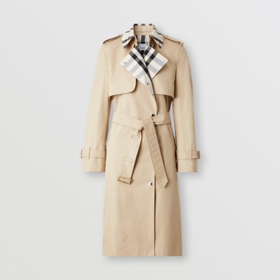 Check Panel Cotton Gabardine Trench Coat in Soft Fawn - Women | Burberry®  Official