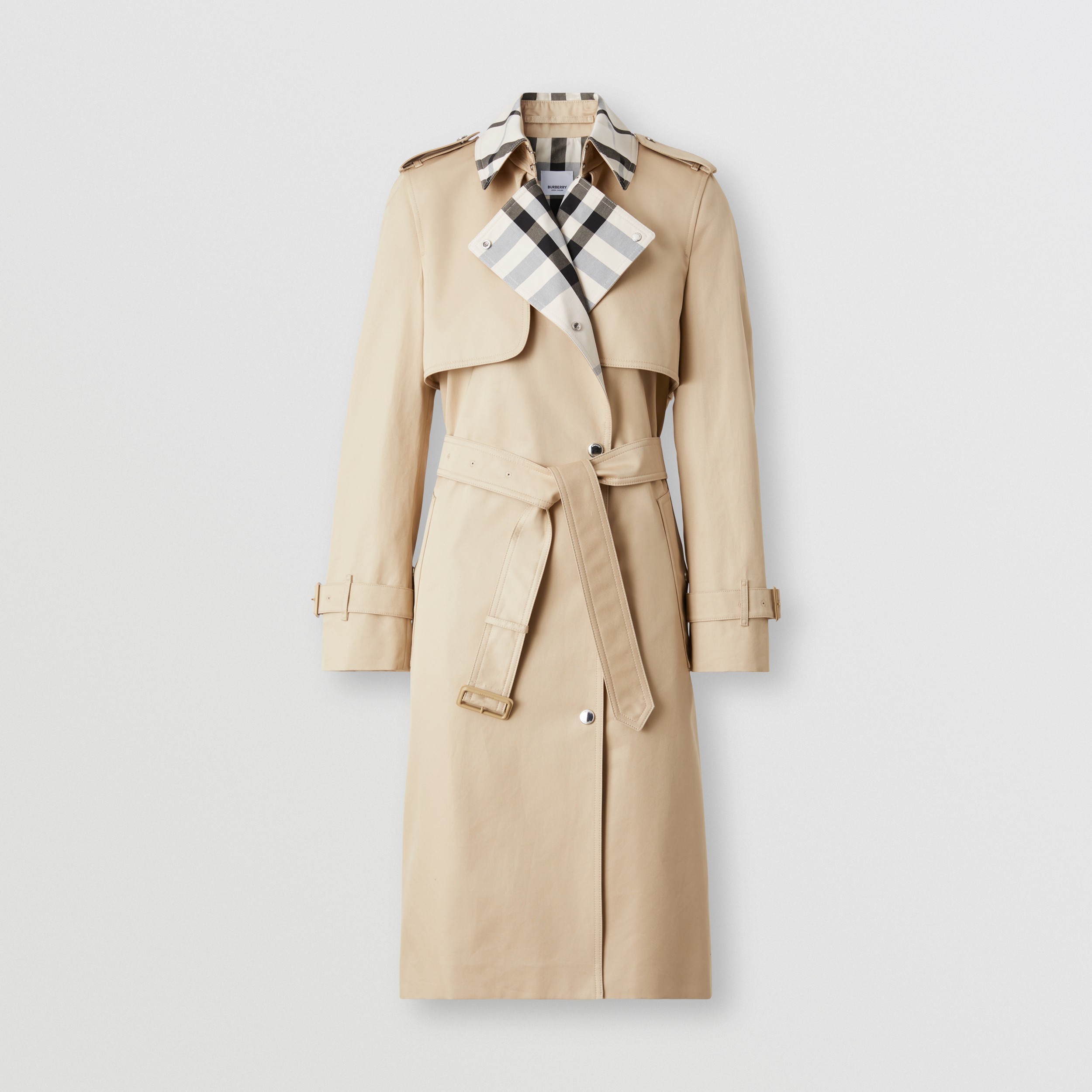 Check Panel Cotton Gabardine Trench Coat in Soft Fawn - Women | Burberry® Official - 1