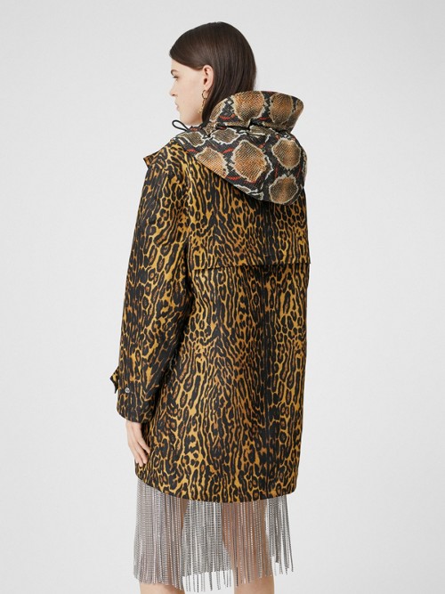 BURBERRY Animal Print Nylon Twill Parka