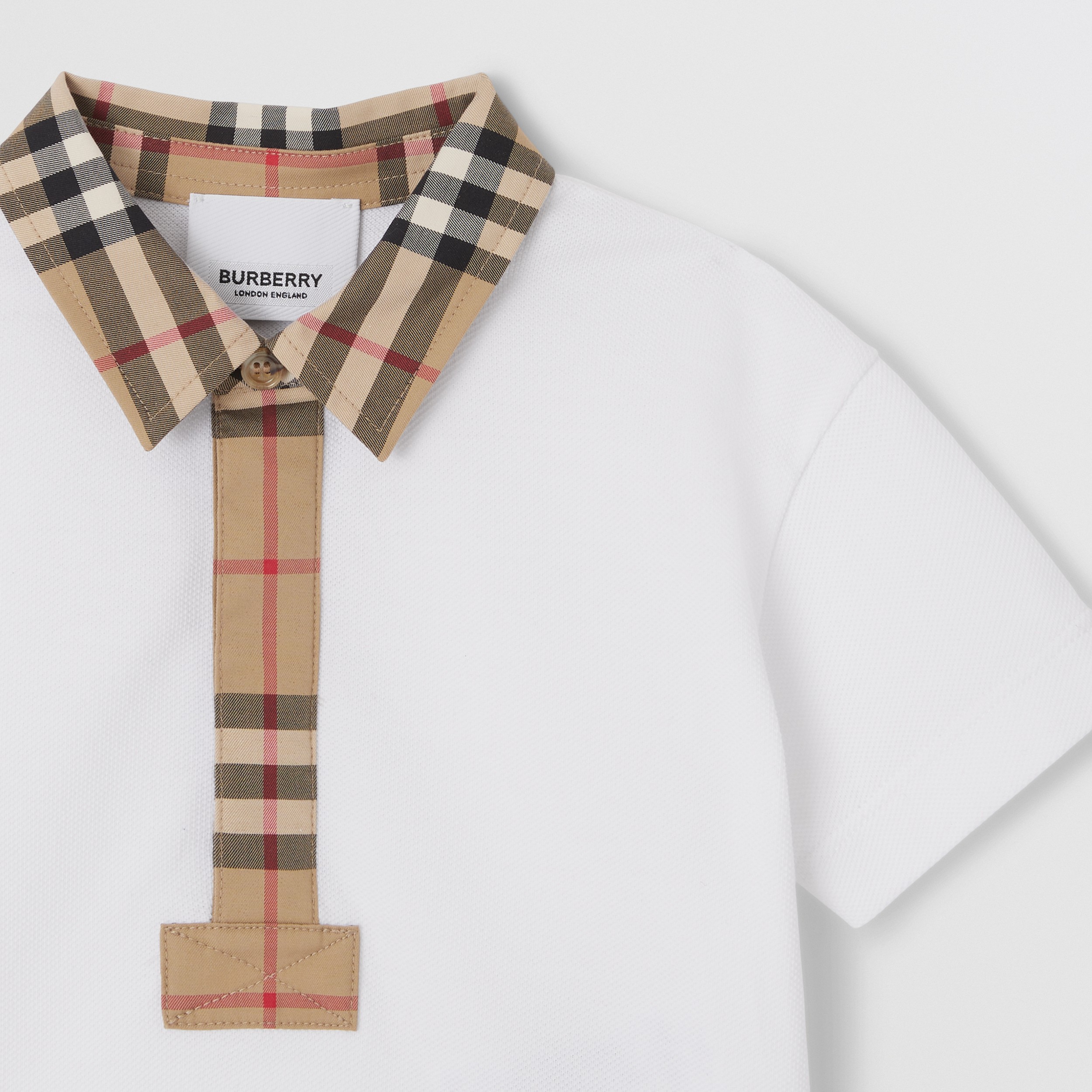 Vintage Check Trim Cotton Piqué Polo Shirt in White - Children | Burberry® Official - 4