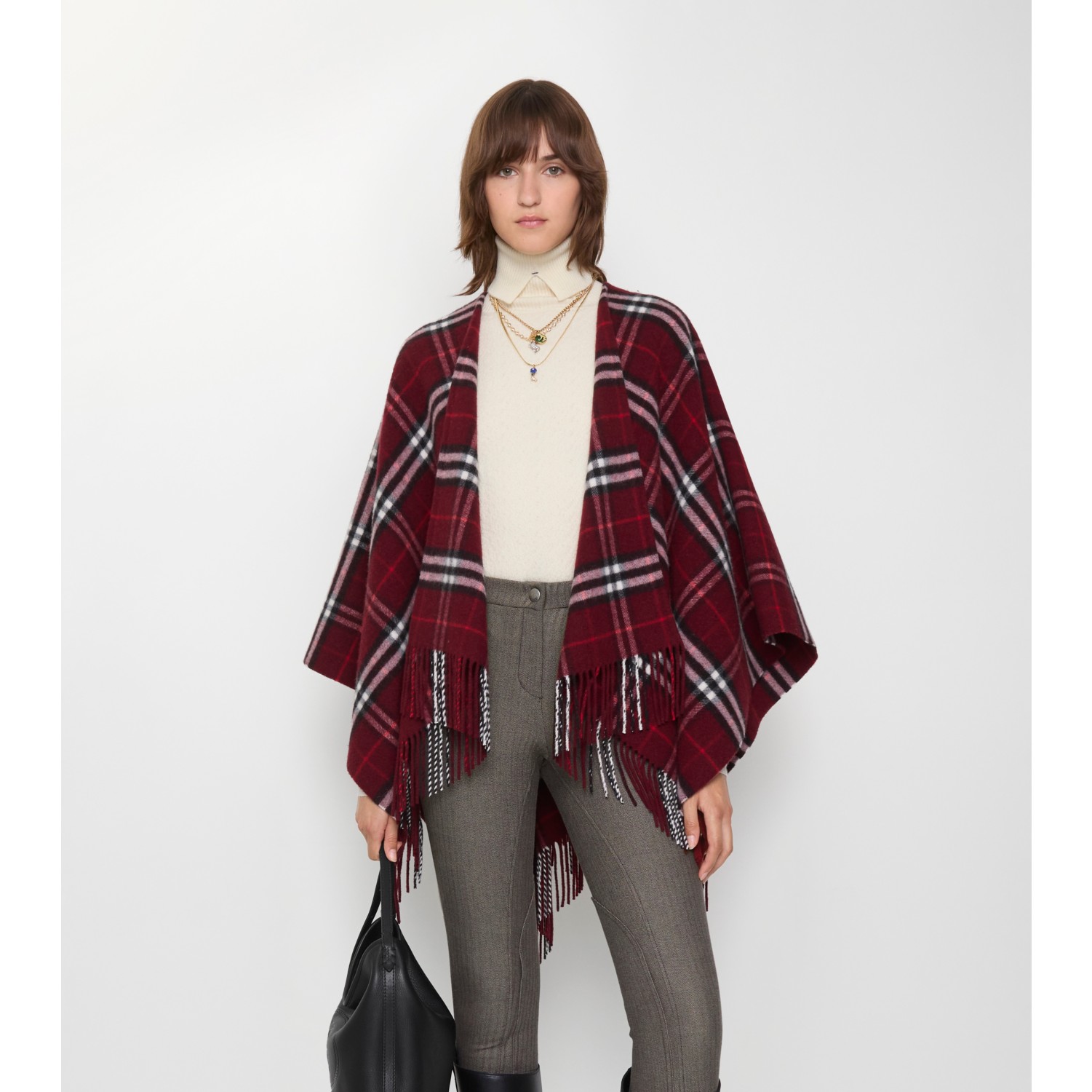 Check Wool Cashmere Cape