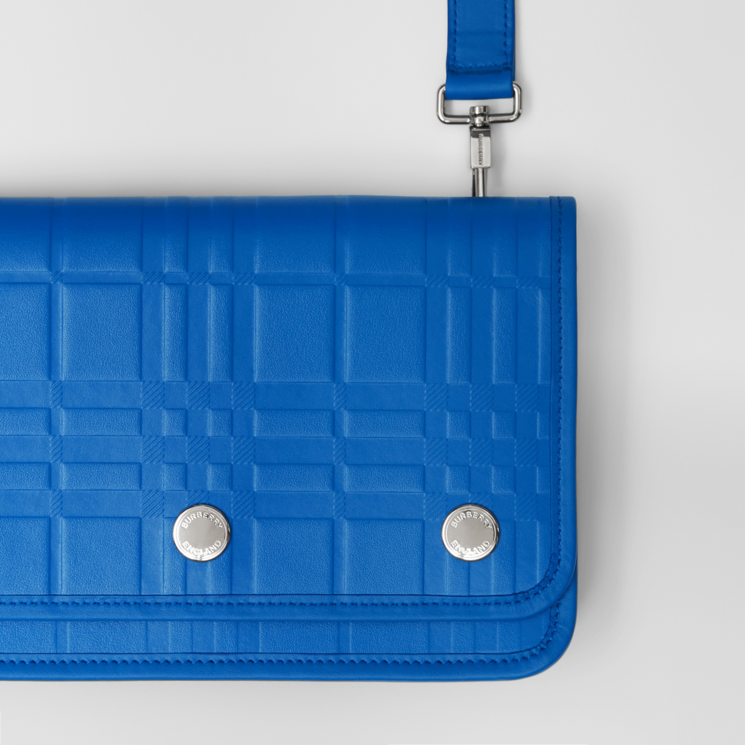 Embossed Check Leather Crossbody Bag in Bright Ocean Blue - Men | Burberry® Official - 2