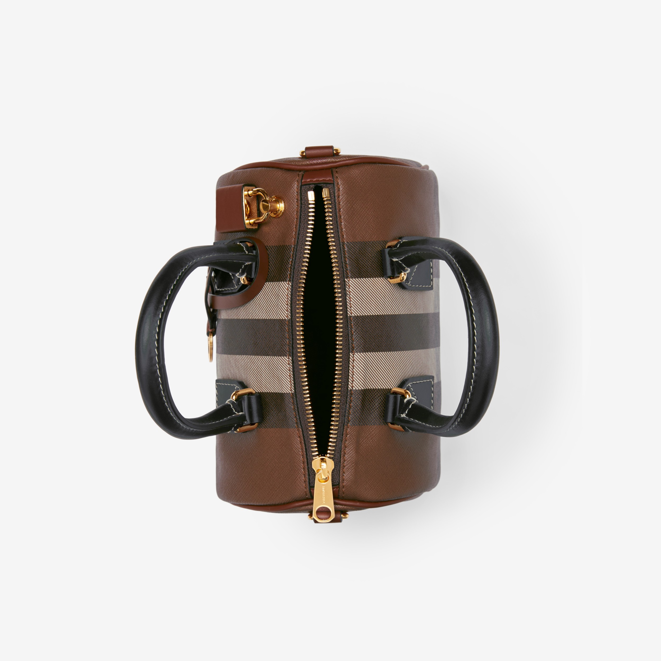 チェック＆レザー ミニ ボウリングバッグ (ダークバーチブラウン) - ウィメンズ | Burberry®公式サイト
