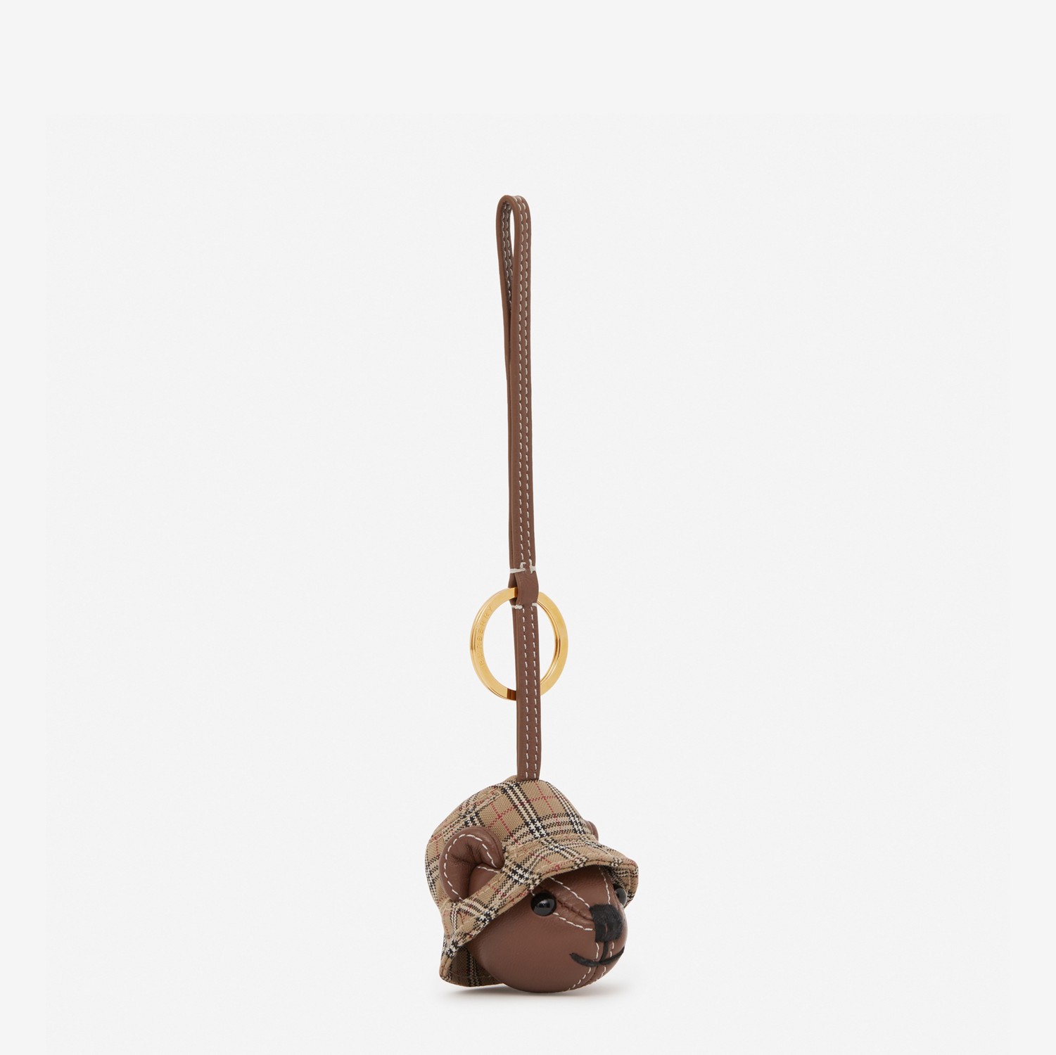 Leather Thomas Bear Charm in Check Bucket Hat