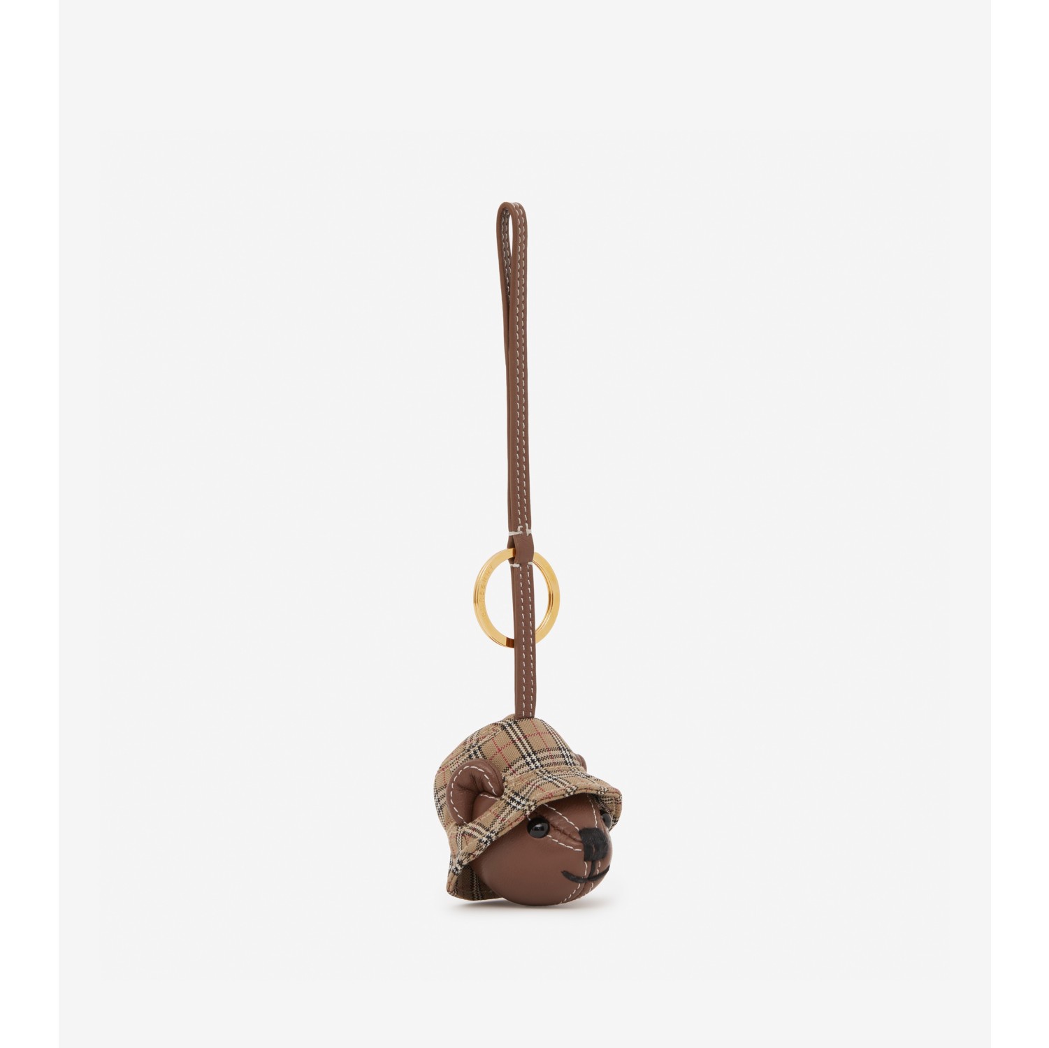 Leather Thomas Bear Charm in Check Bucket Hat