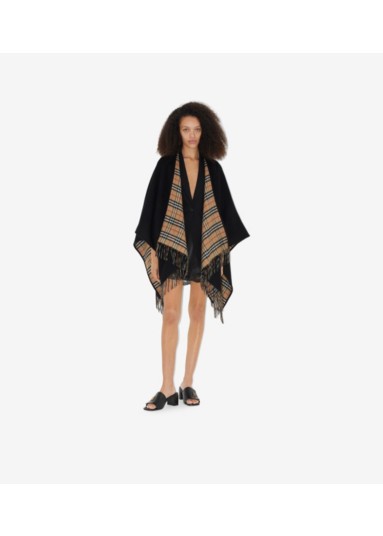 Check Wool Reversible Cape