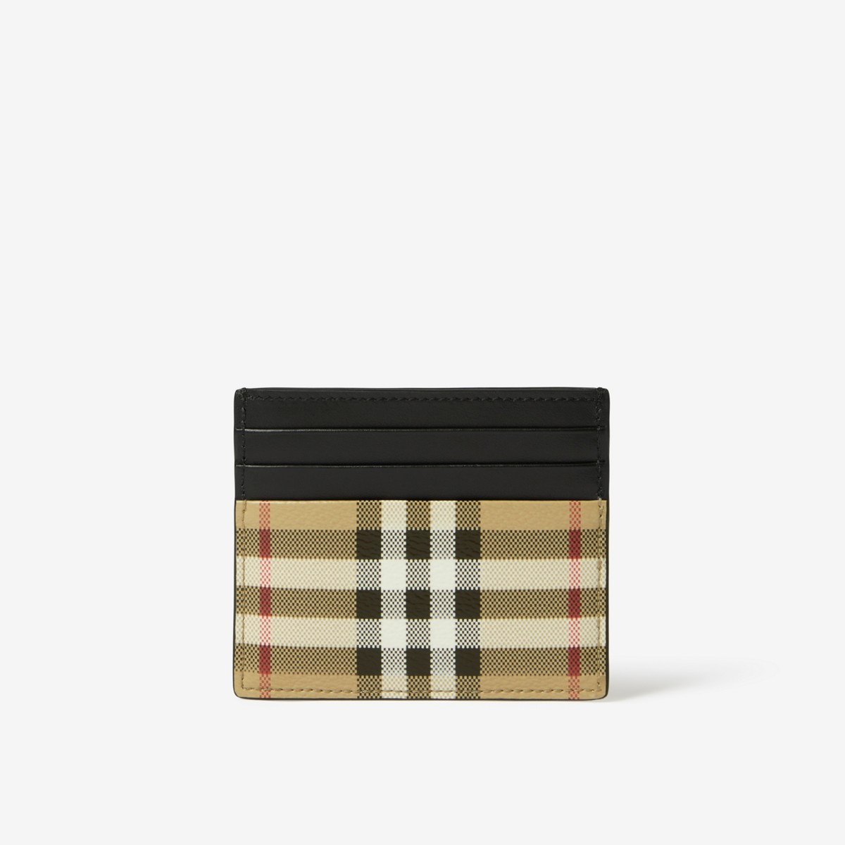 Burberry Check And Leather Card Case In Archive Beige