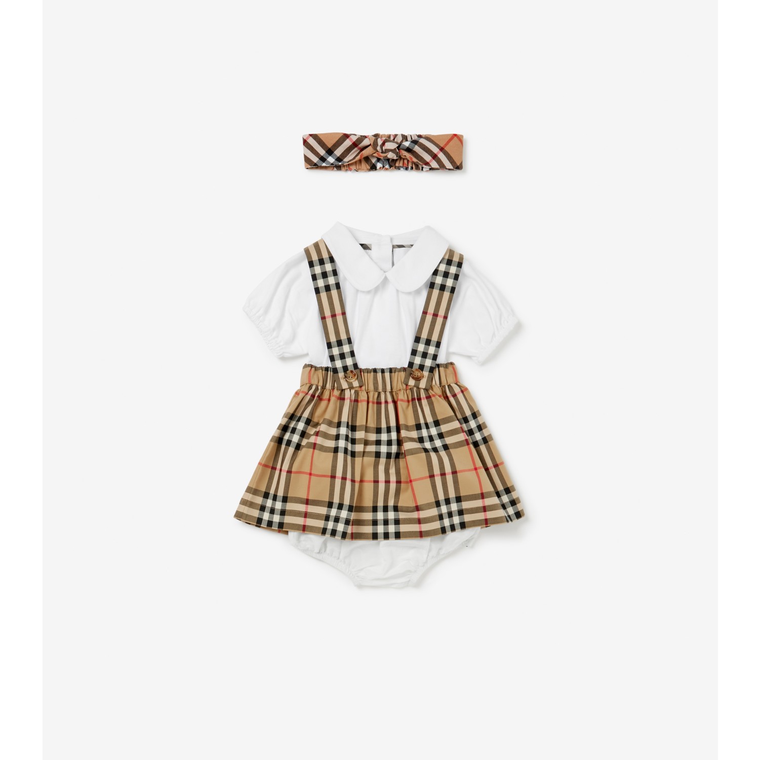 格纹三件套婴儿礼品套装 (典藏米色) - 儿童 | Burberry® 博柏利官网
