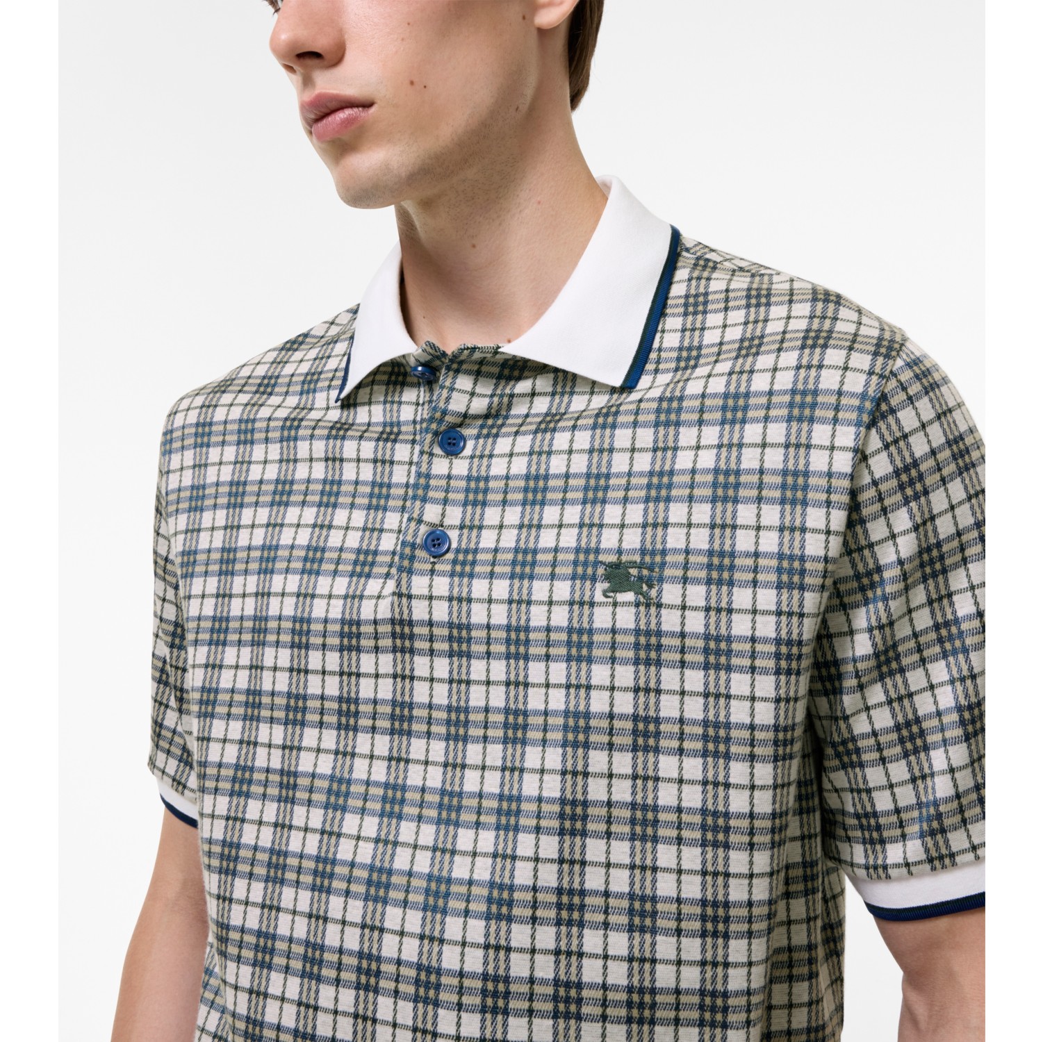 Check Cotton Blend Polo Shirt in Peacock blue - Men | Burberry® Official