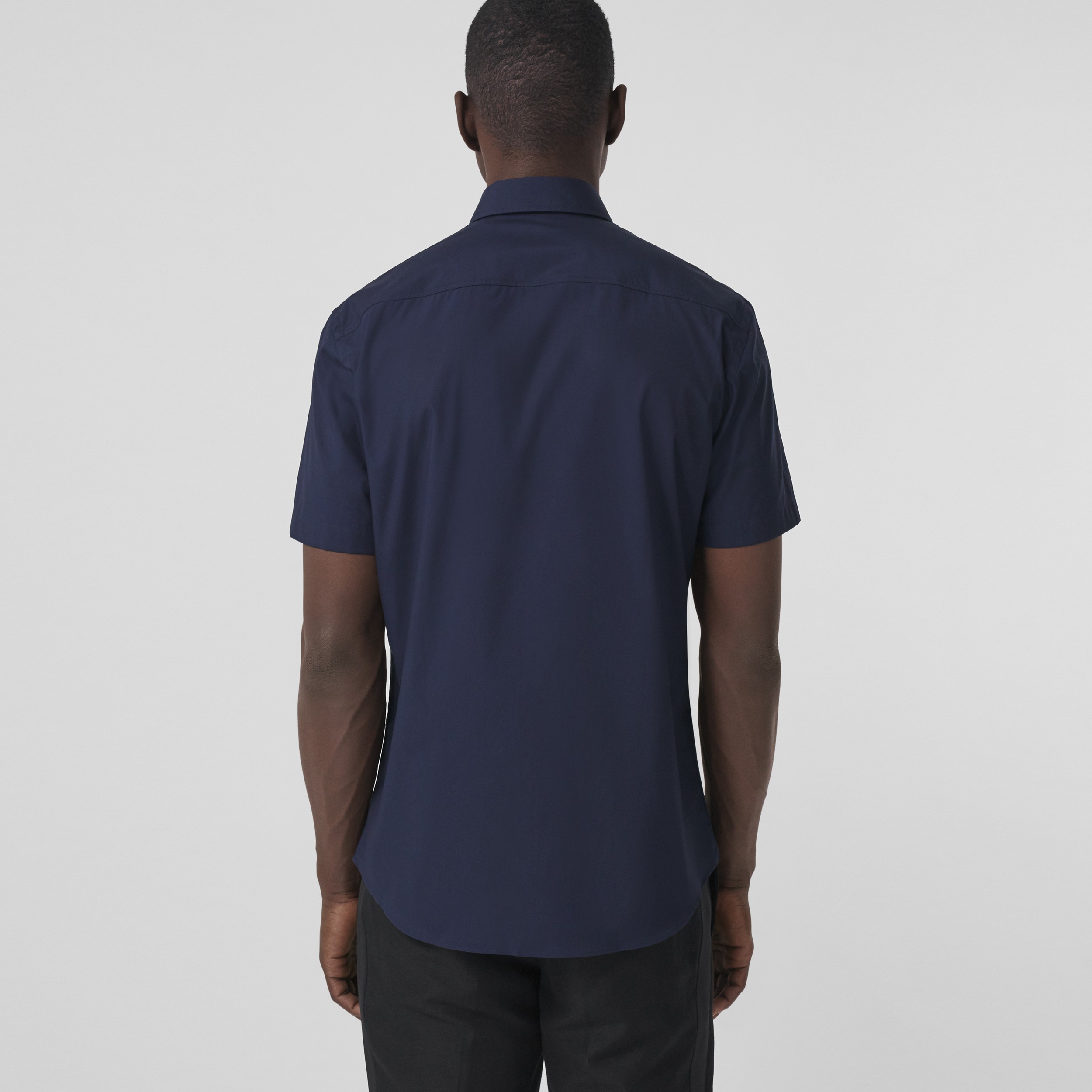 Short-sleeve Monogram Motif Stretch Cotton Shirt in Navy - Men | Burberry® Official - 3