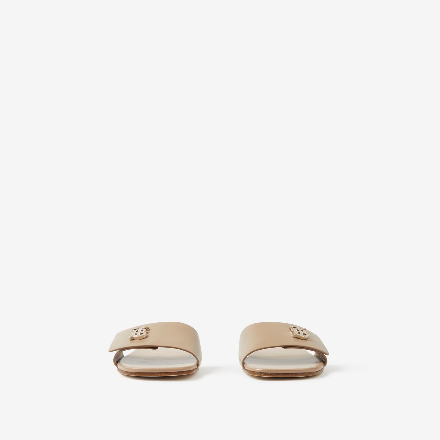Monogram Motif Leather Slides in Light Almond Brown - Women | Burberry® Official