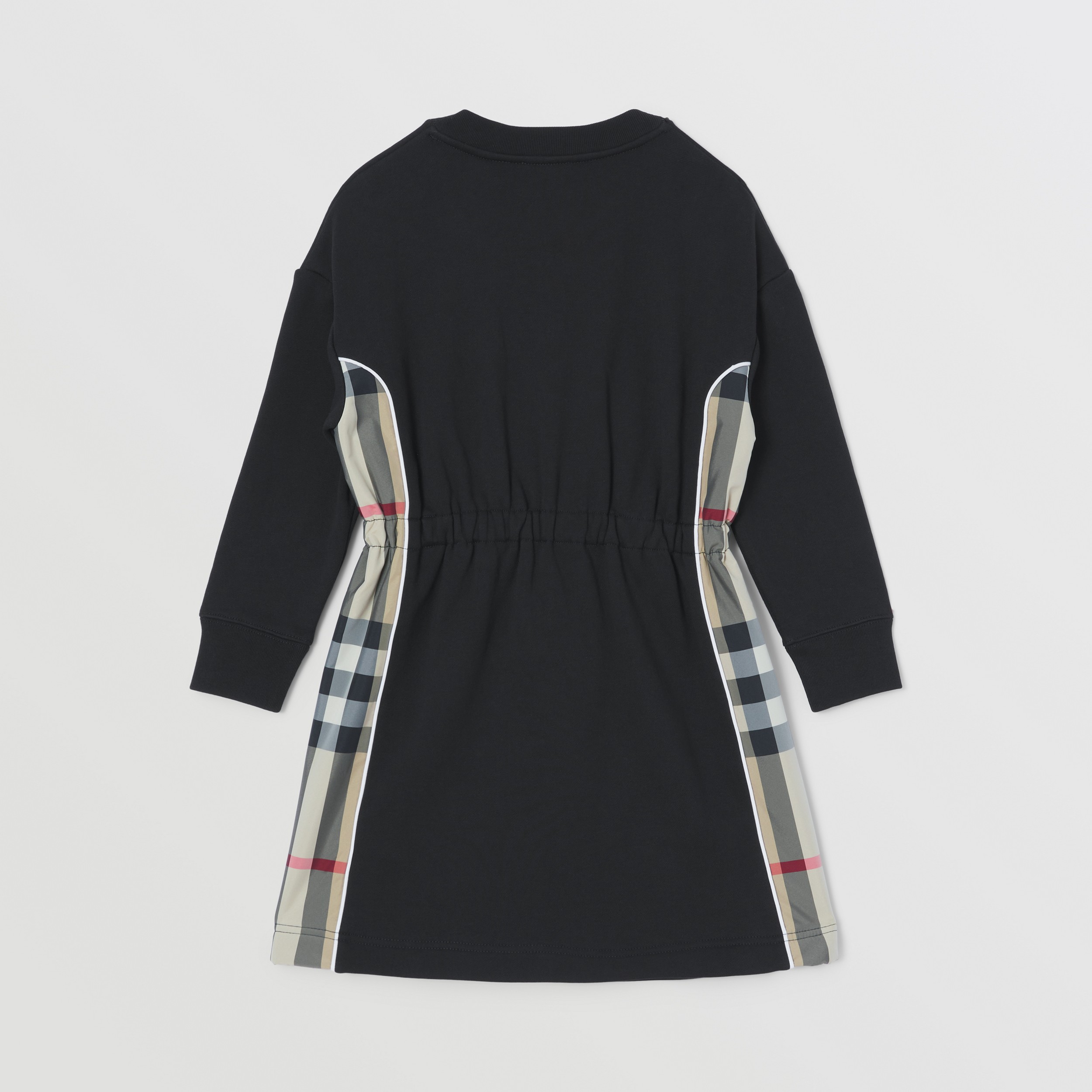 Long-sleeve Check Panel Cotton Dress in Black | Burberry® Official - 4