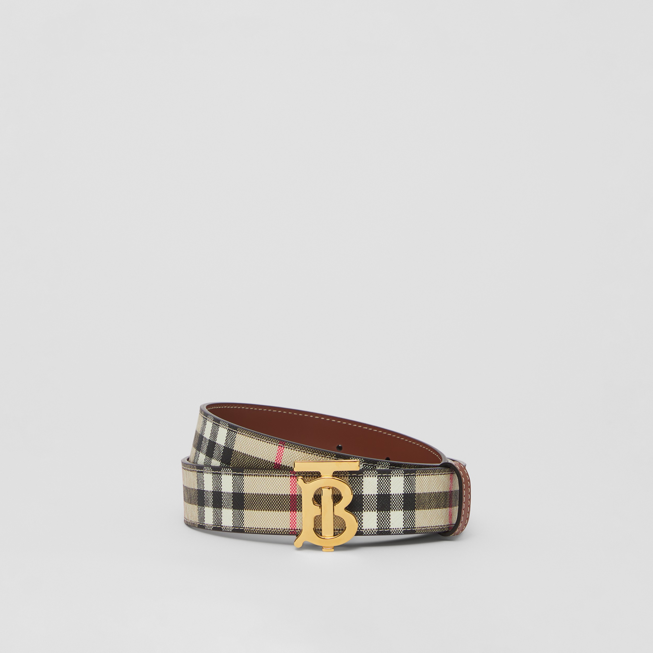 Reversible Vintage Check and Leather TB Belt in Archive Beige/tan/gold - Women | Burberry® Official - 1