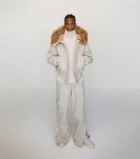 Cotton canvas and faux fur jacket in plaster 
