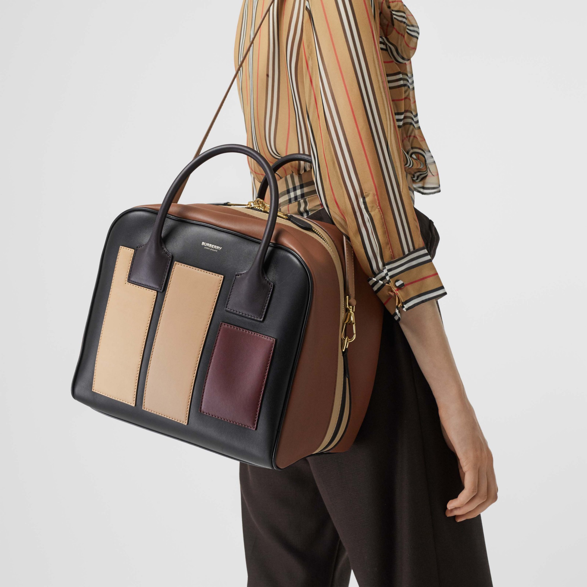 Medium Panelled Leather Cube Bag in Black - Women | Burberry Australia