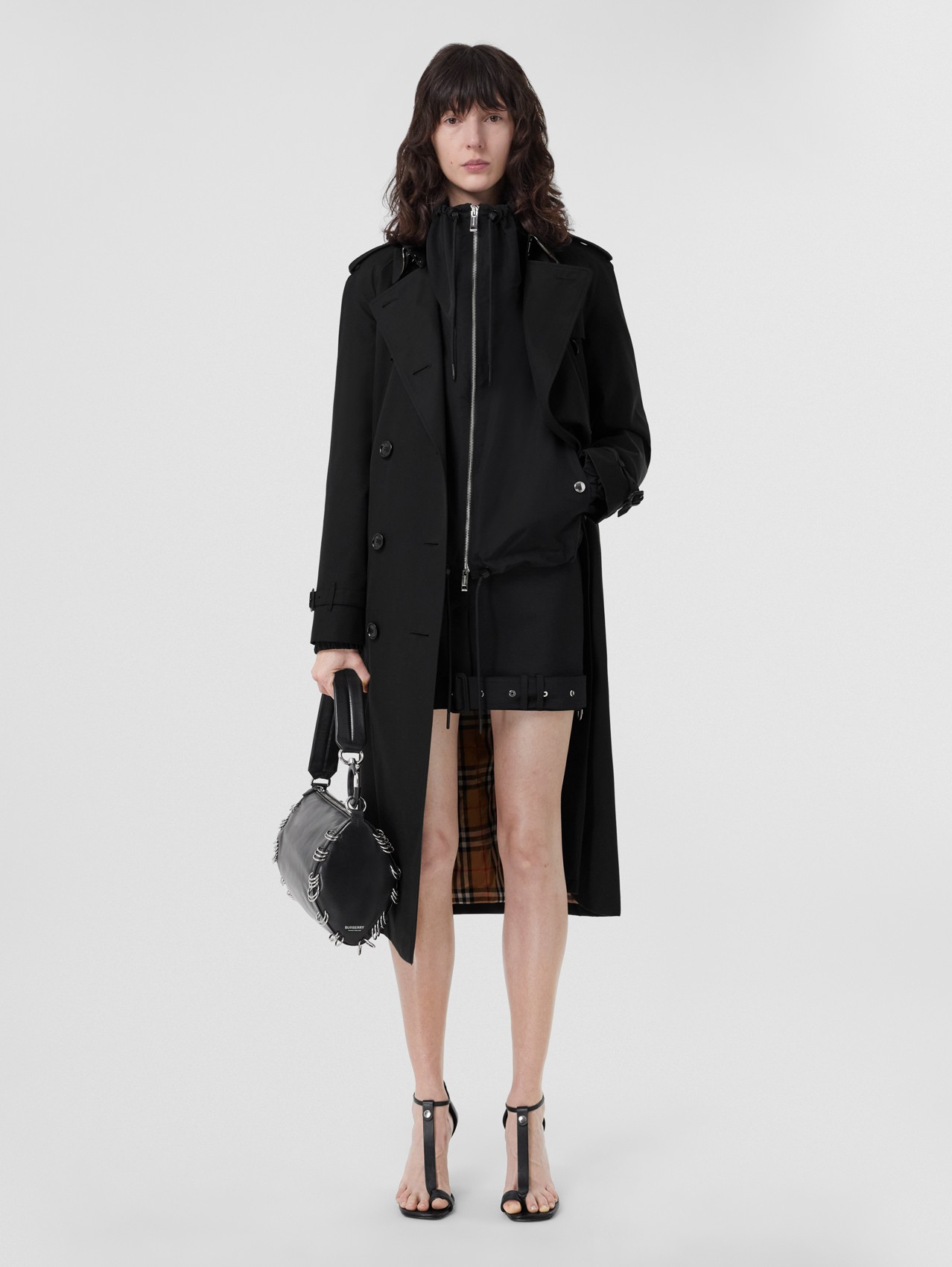 Save 17% Burberry Leather Detachable Hood Taffeta Trench Coat in Black Womens Clothing Coats Raincoats and trench coats 