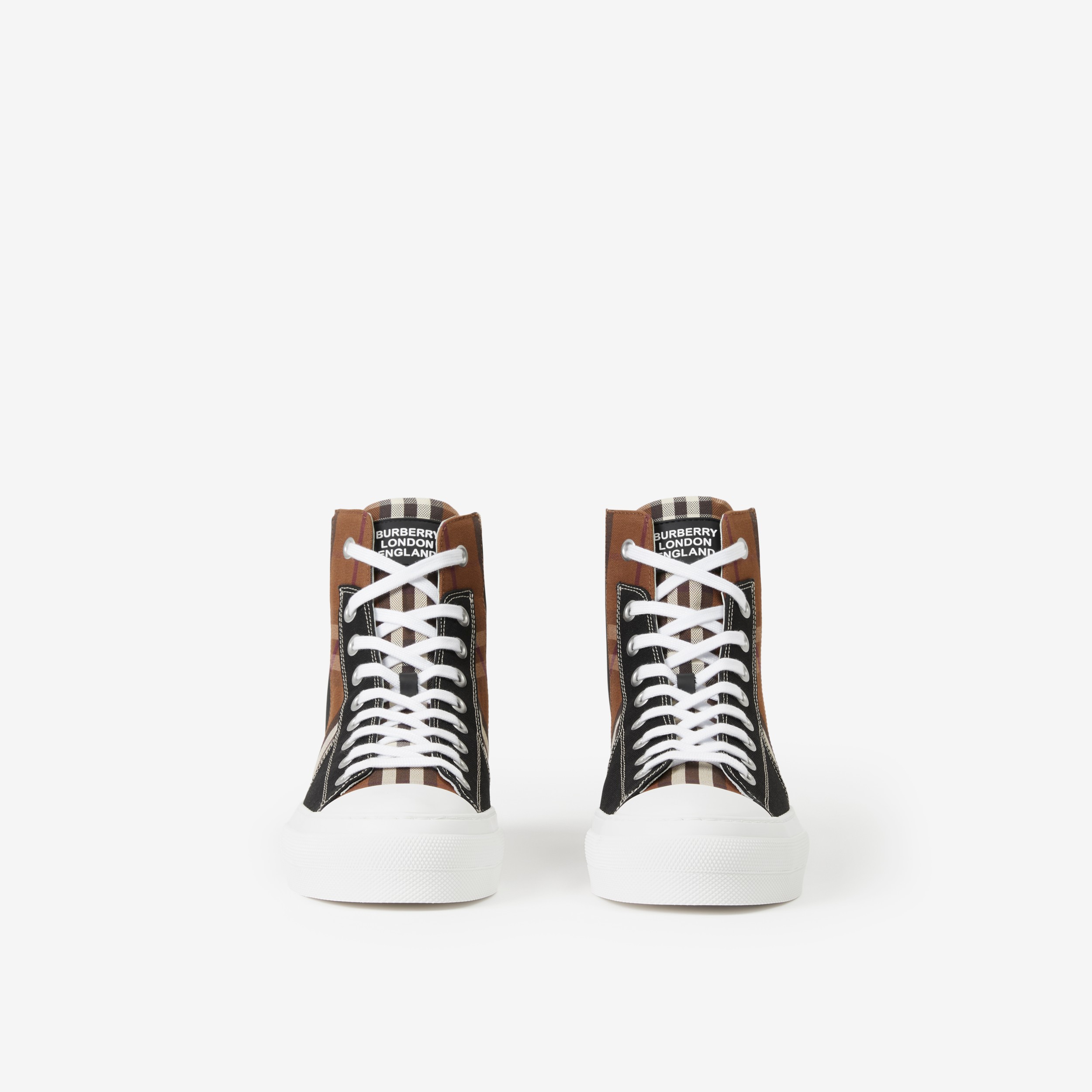 Vintage Check Cotton and Neoprene High-top Sneakers in Black/dark Birch Brown - Men | Burberry® Official - 2