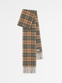 Narrow Check Cashmere Scarf in Archive Beige